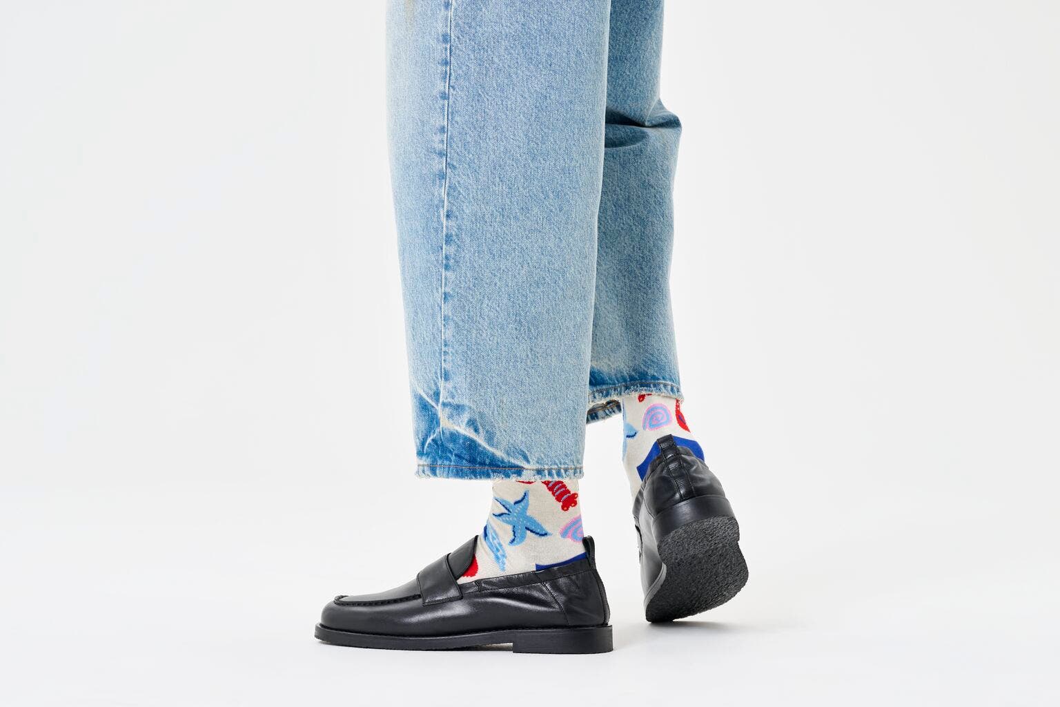 Happy Socks Seafood Sock, unisex sokken, wit