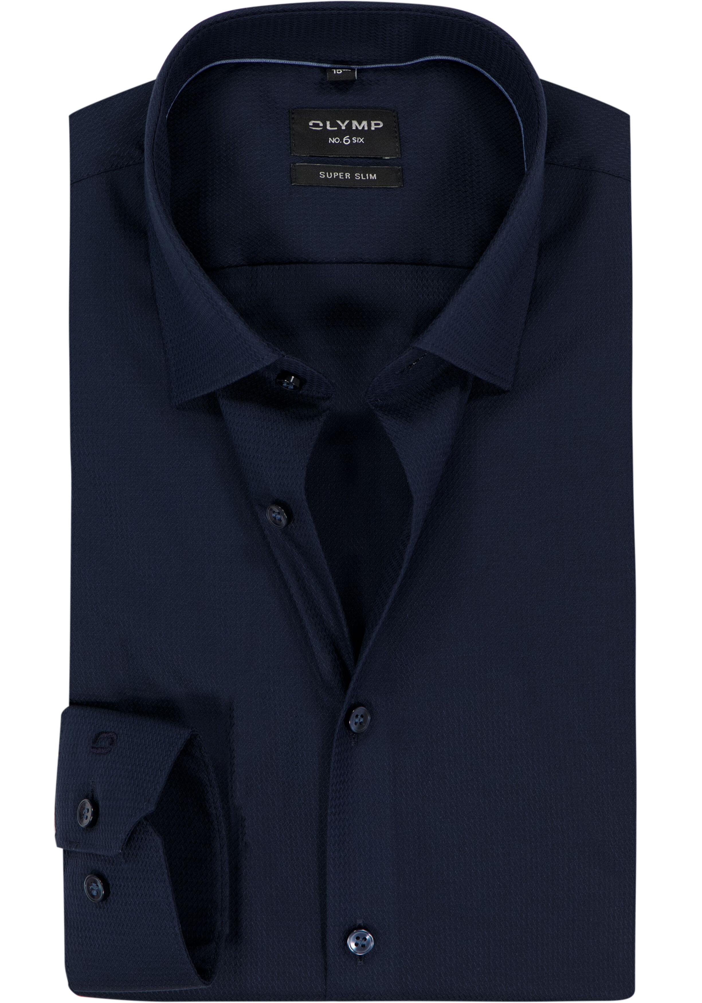 OLYMP No. 6 Six super slim fit overhemd, mouwlengte 7, structuur, marine blauw