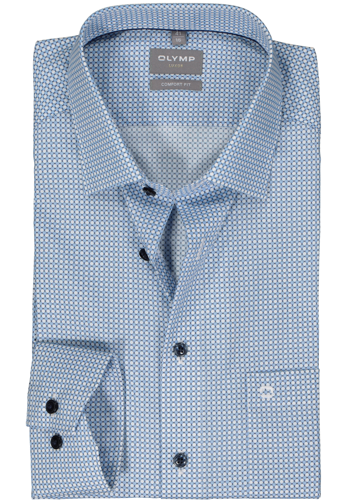 1-4066425674116_olymp-overhemd_HR OLYMP comfort fit overhemd, mouwlengte 7, popeline, wit met blauw dessin