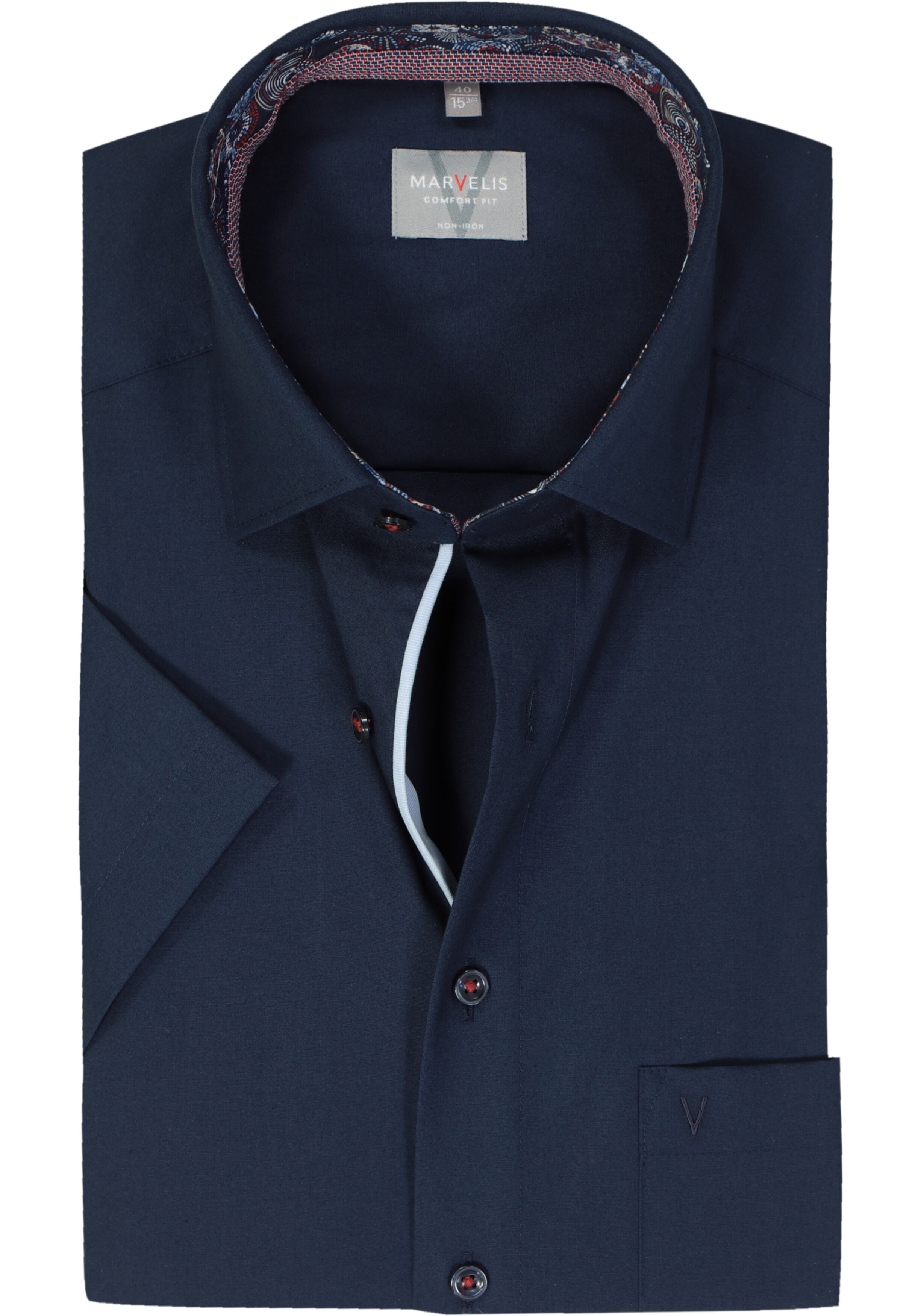 MARVELIS comfort fit overhemd, korte mouw, popeline, donkerblauw