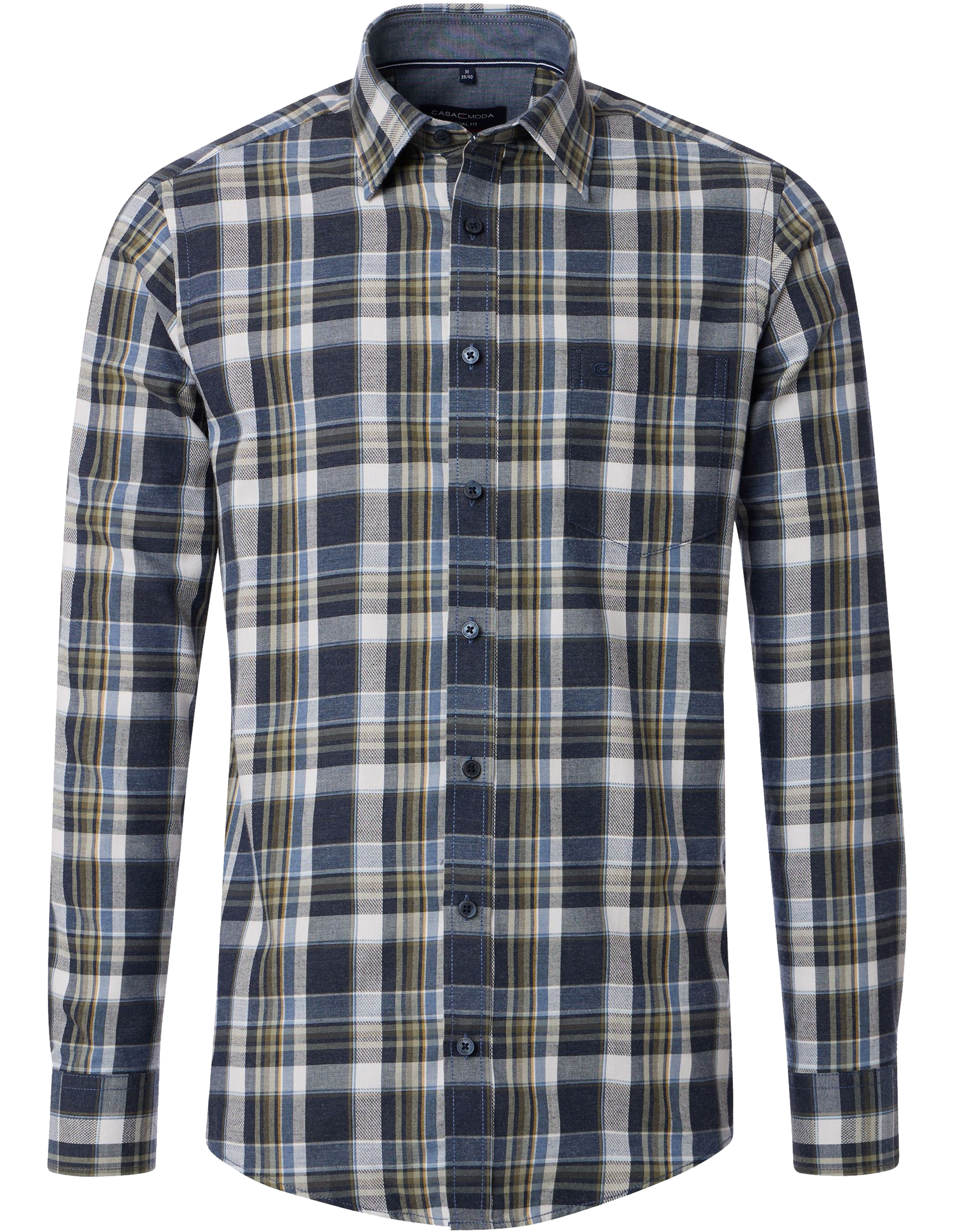 CASA MODA Sport casual fit overhemd, dobby, blauw met wit en groen geruit