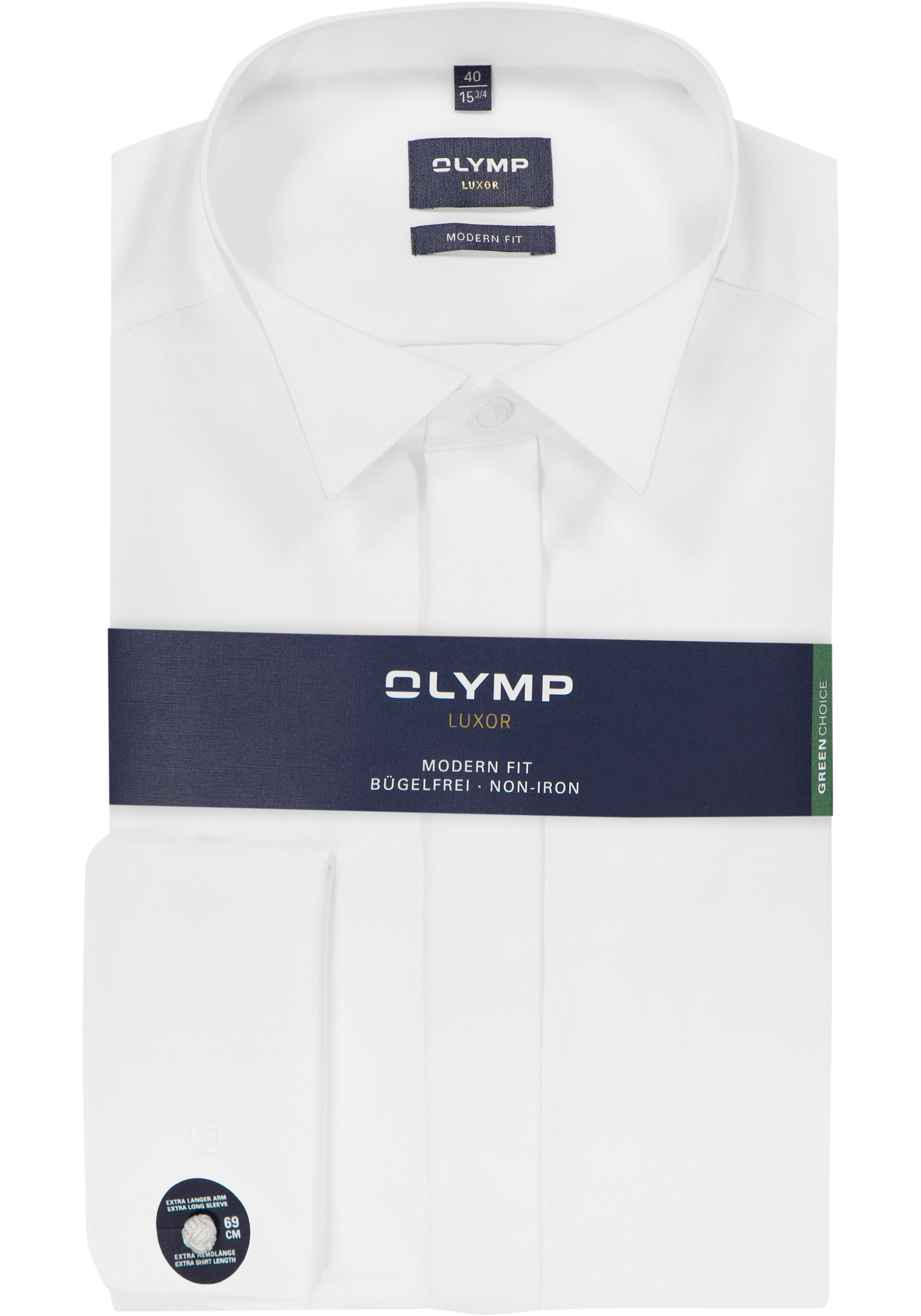 OLYMP Luxor modern fit overhemd, smoking overhemd, mouwlengte 7, wit met wing kraag