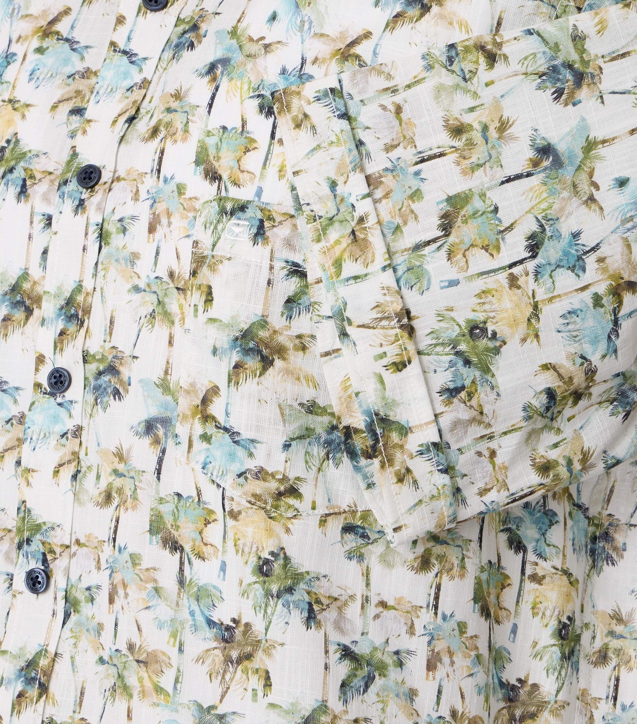 CASA MODA Sport casual fit overhemd, korte mouw, chambray, wit met groen, blauw en beige dessin
