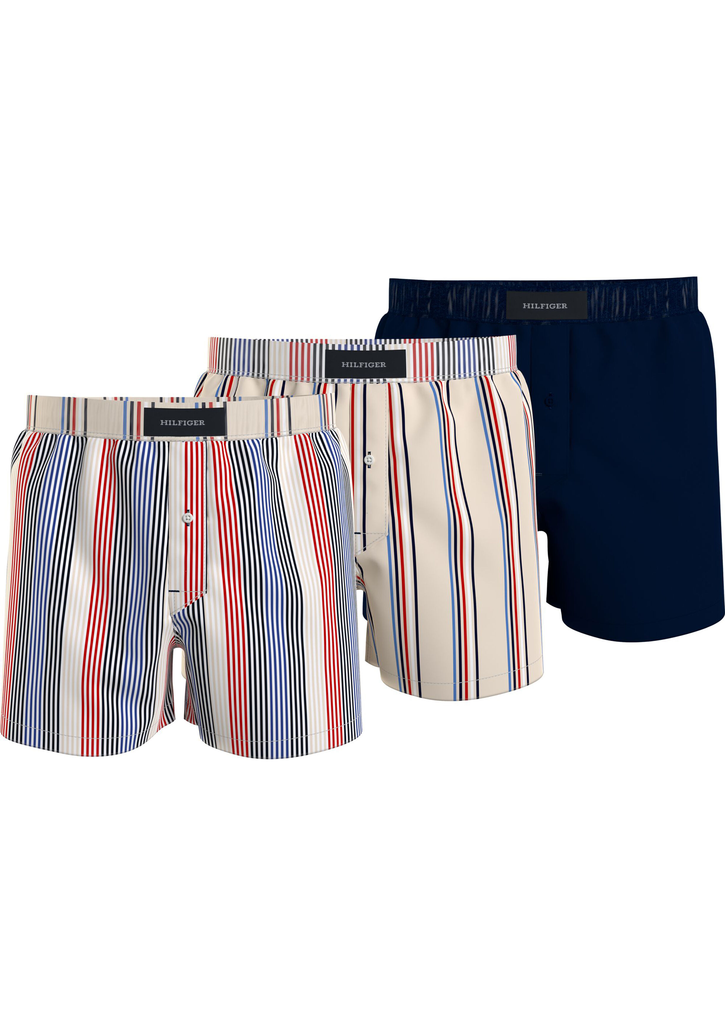 Tommy Hilfiger woven boxer (3-pack), heren boxers wijd katoen, gestreept, blauw