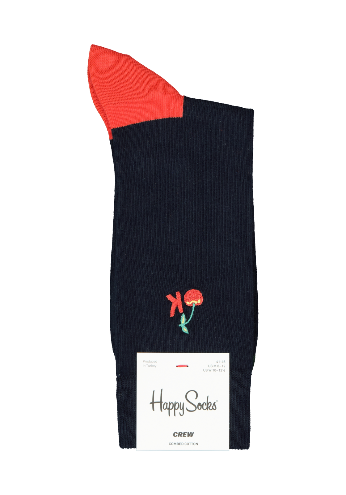 3-7333102480504_happy_socks_HR Happy Socks Embroidery Ok Sock, unisex sokken, blauw met rood is Ok