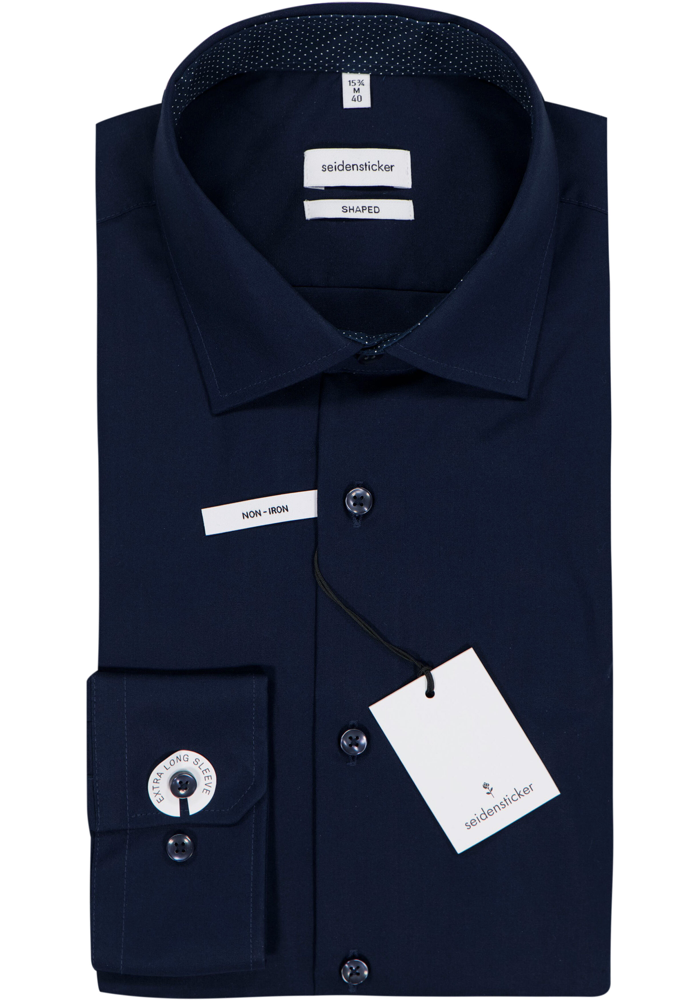 Seidensticker shaped fit overhemd, mouwlengte 7, popeline, blauw