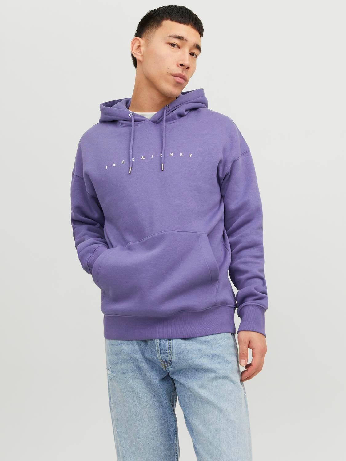 JACK & JONES Star jj sweat hood regular fit, heren hoodie katoenmengsel met capuchon, paars