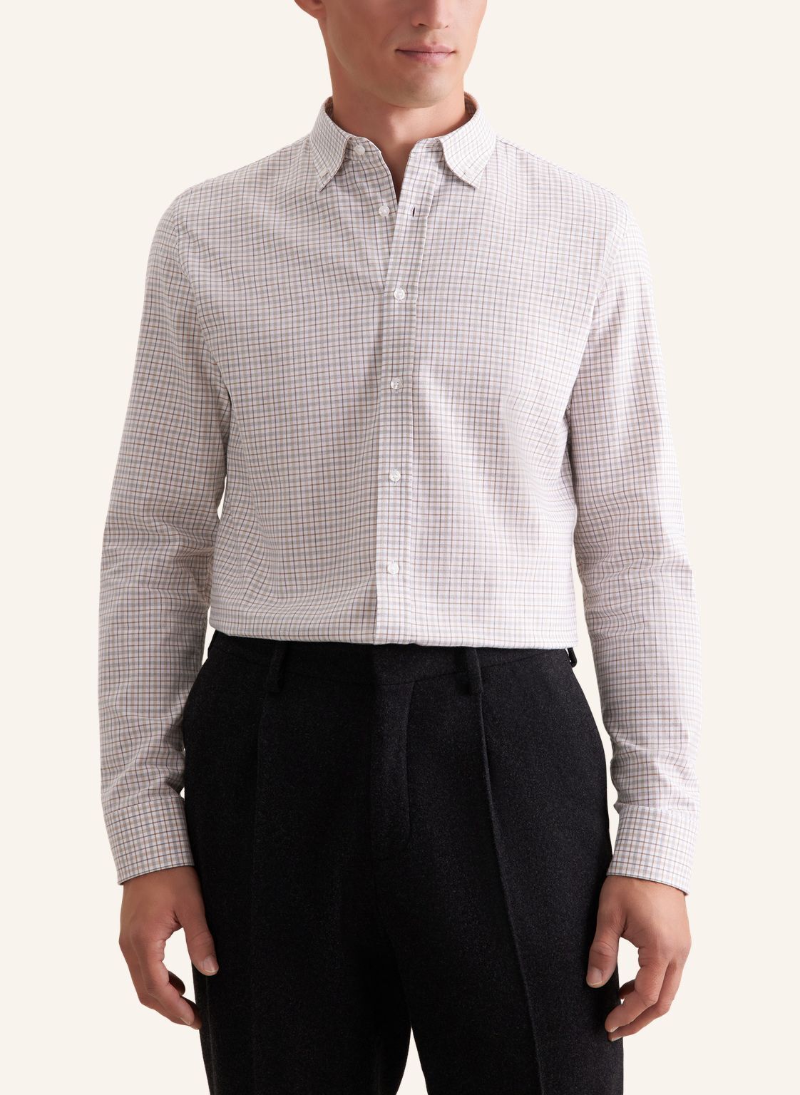 Seidensticker slim fit overhemd, popeline, beige geruit