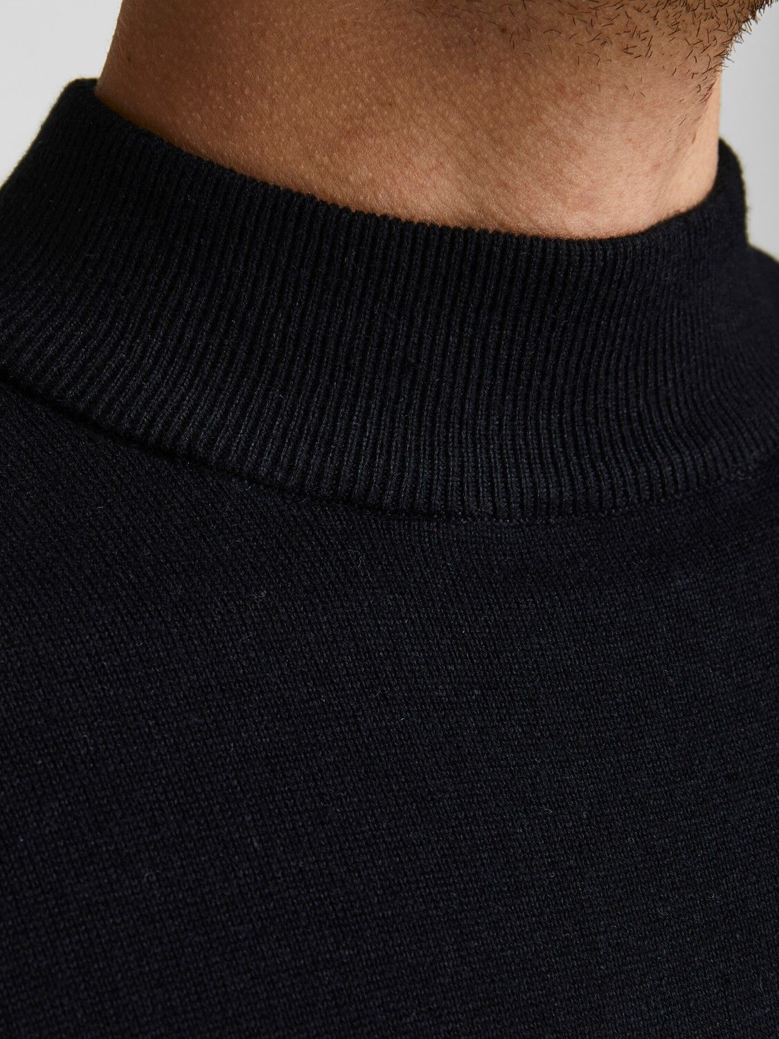 JACK & JONES Basic knit mock neck slim fit, heren pullover katoen met turtleneck, zwart