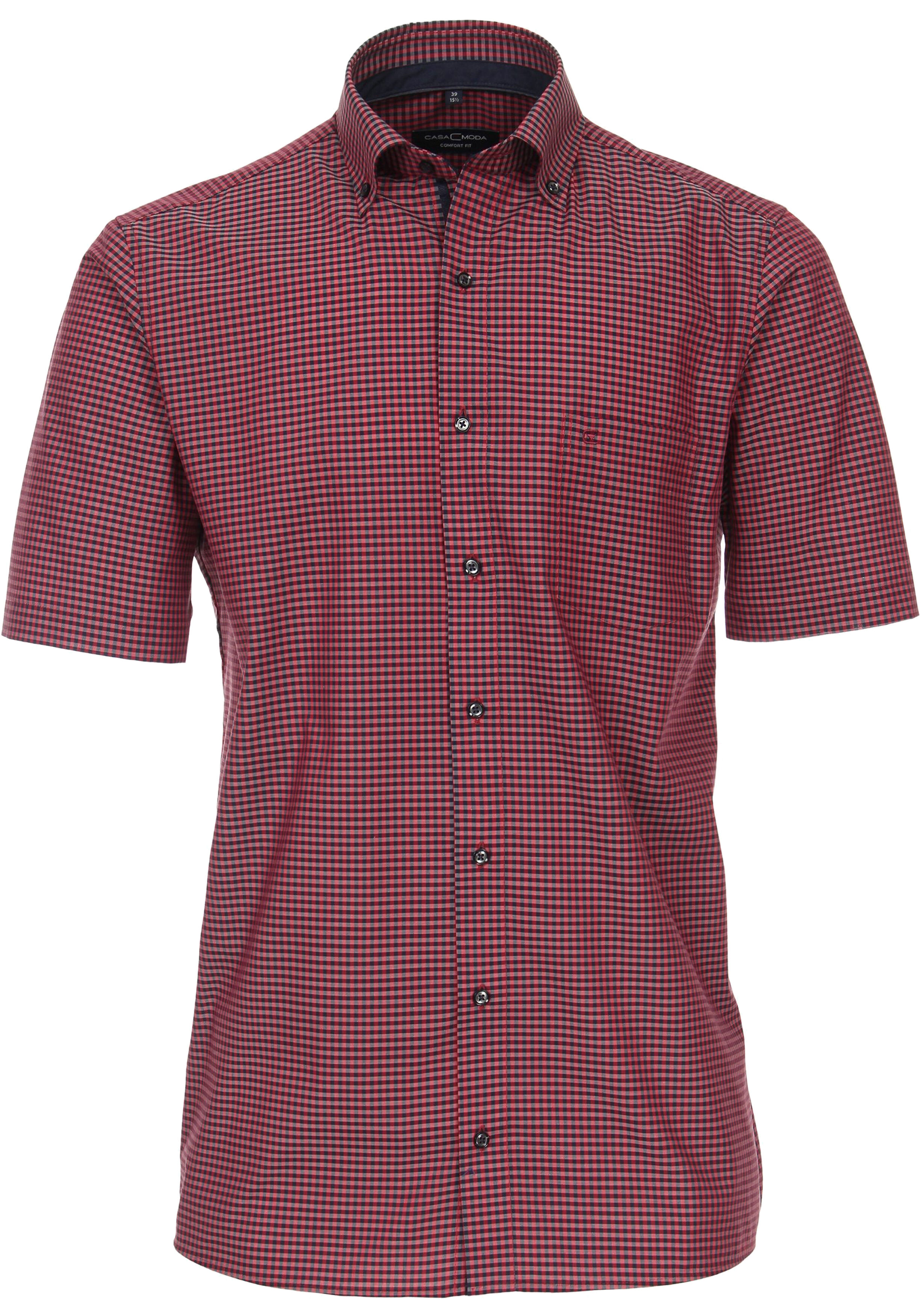 CASA MODA comfort fit overhemd, korte mouw, popeline, rood geruit