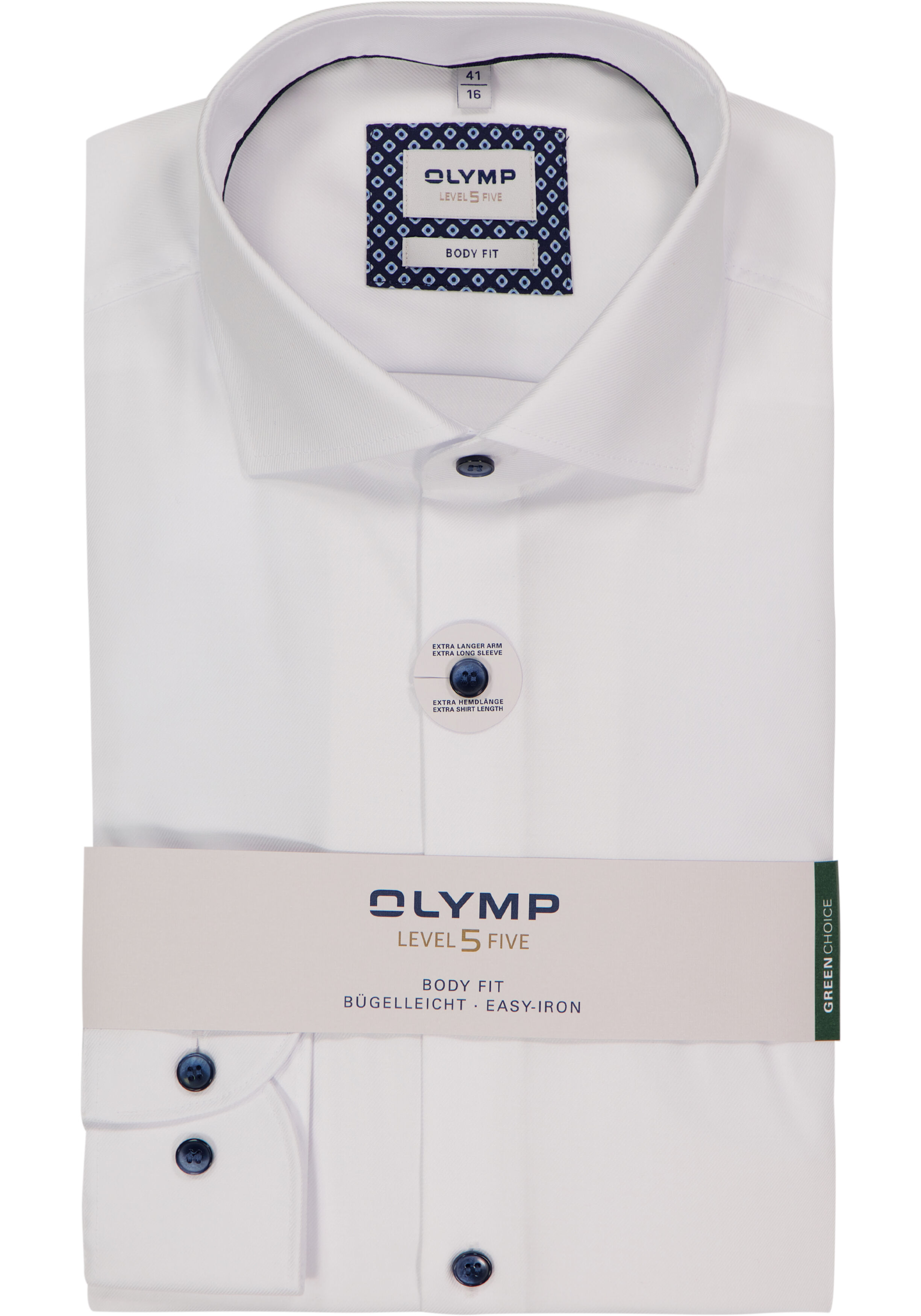 OLYMP Level 5 body fit overhemd, mouwlengte 7, twill, wit