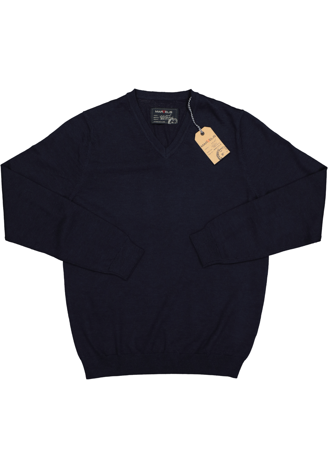 2-4055987814139_Trui_HR MARVELIS heren trui wol, V-hals, donkerblauw