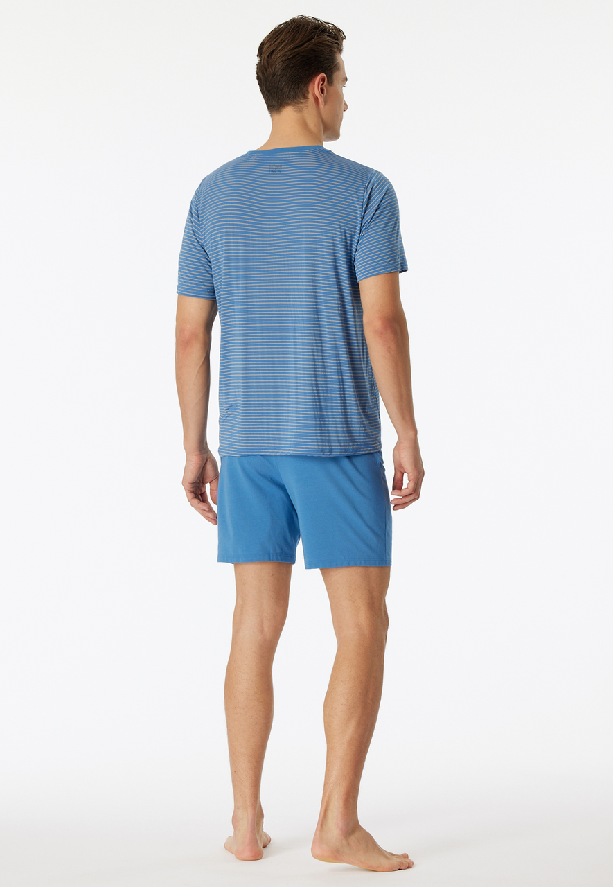 SCHIESSER Long Life Soft pyjamaset, heren pyjama short modal V-hals strepen oceaanblauw