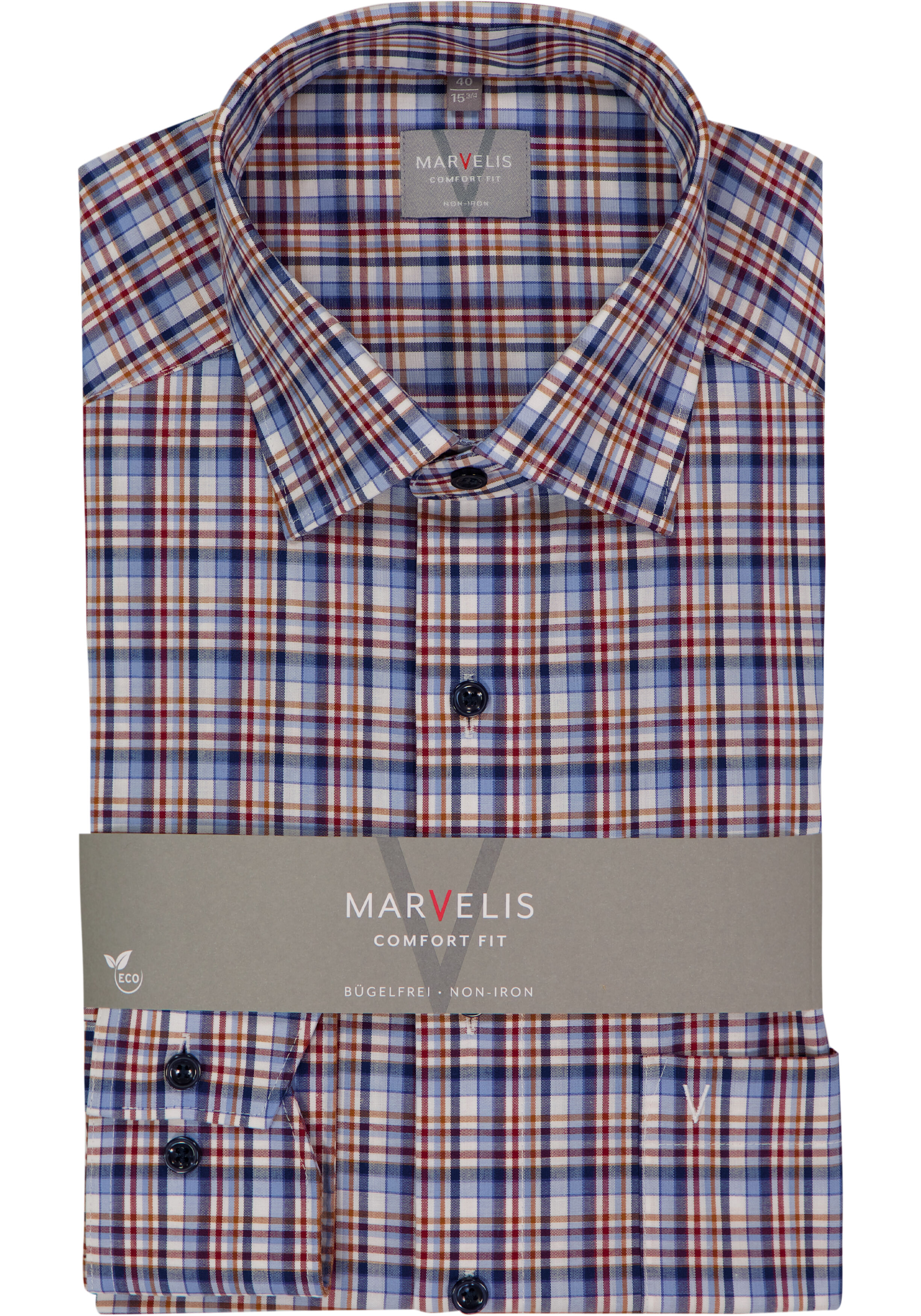 MARVELIS comfort fit overhemd, popeline, bordeaux rood geruit