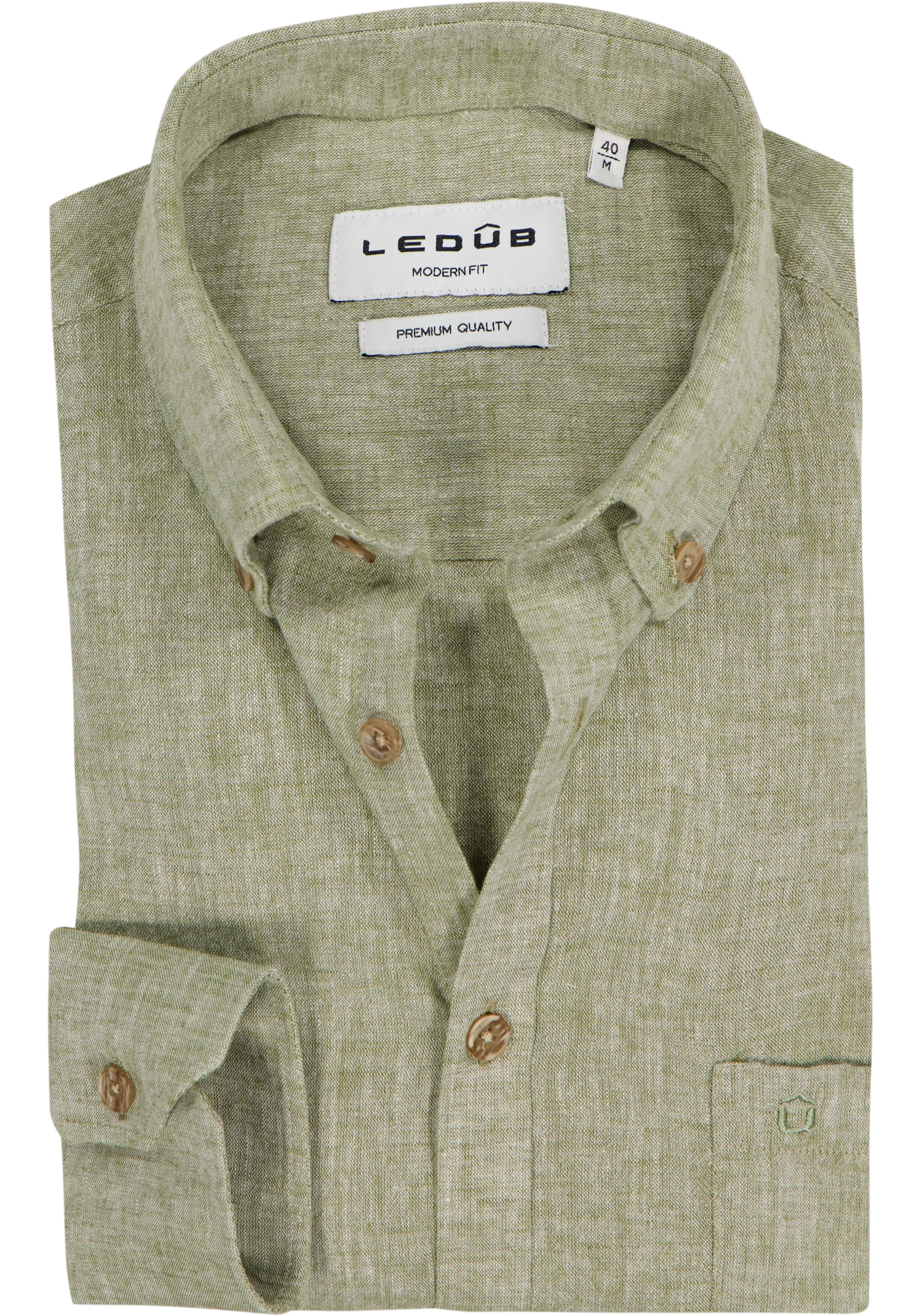 Ledub modern fit overhemd, mouwlengte 72 cm, structuur, middengroen