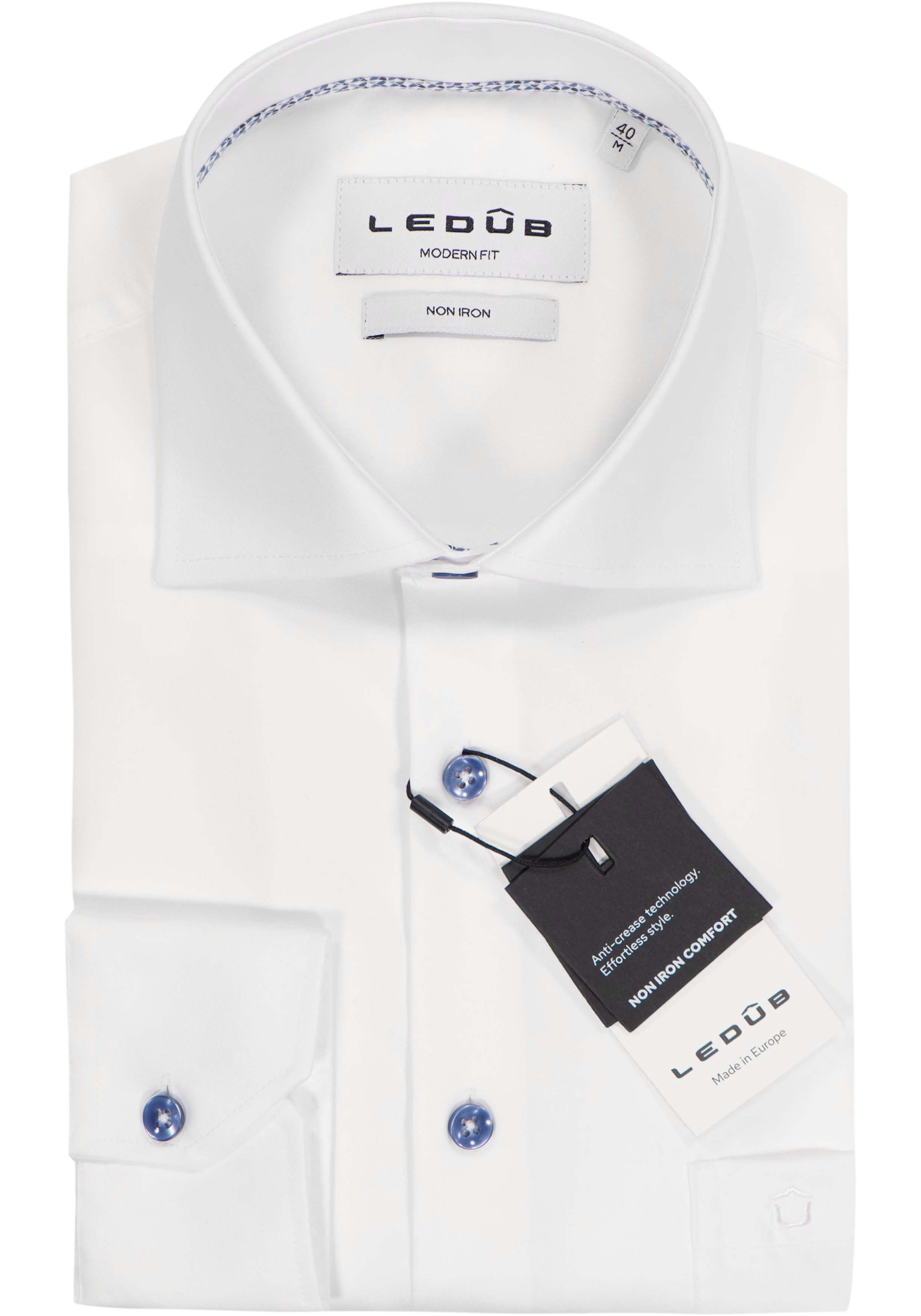 Ledub modern fit overhemd, popeline, wit