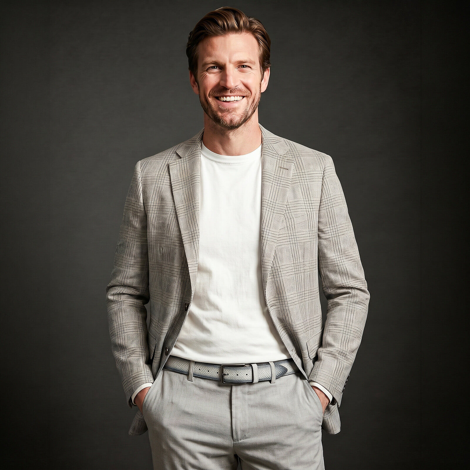 LINDENMANN leren heren riem, grijs