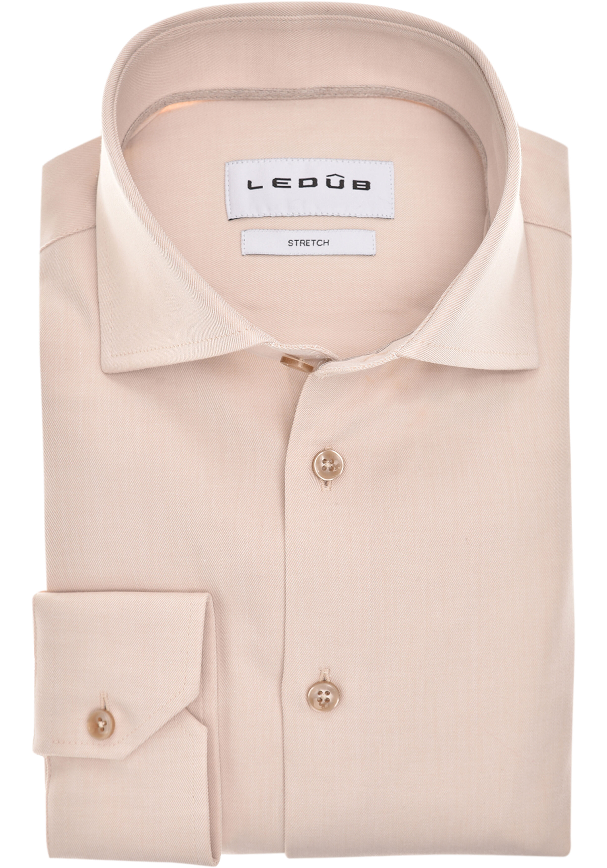 Ledub modern fit overhemd, popeline, lichtbruin