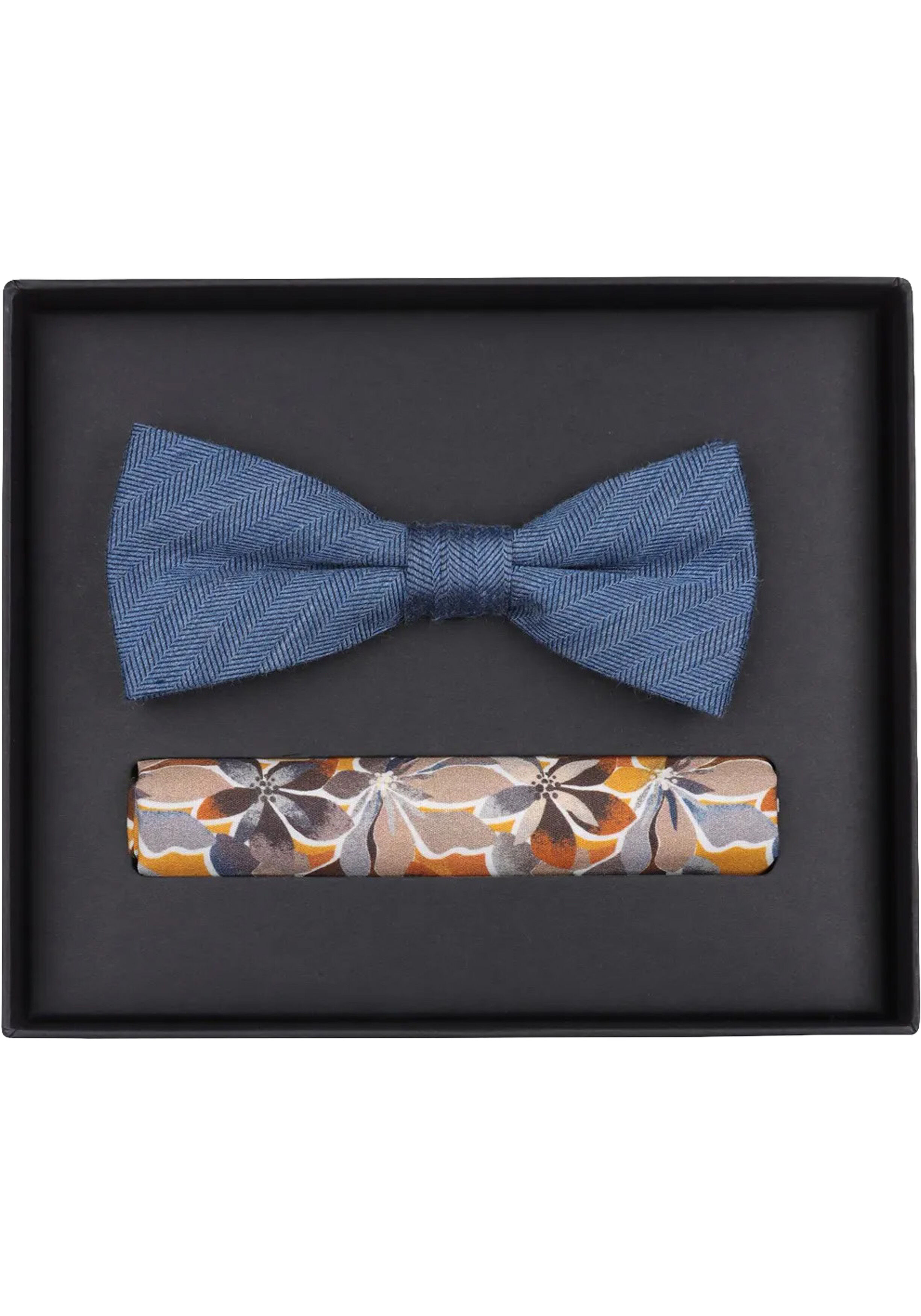 VENTI set met vlinderdas en pochet, blauw met wit dessin