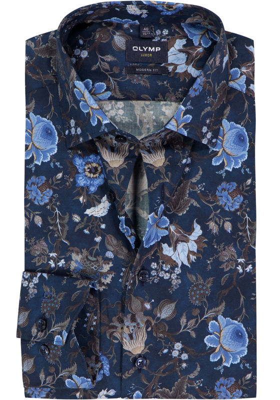 OLYMP Luxor modern fit overhemd, dobby, marine blauw dessin OLYMP Luxor modern fit overhemd, dobby, marine blauw dessin