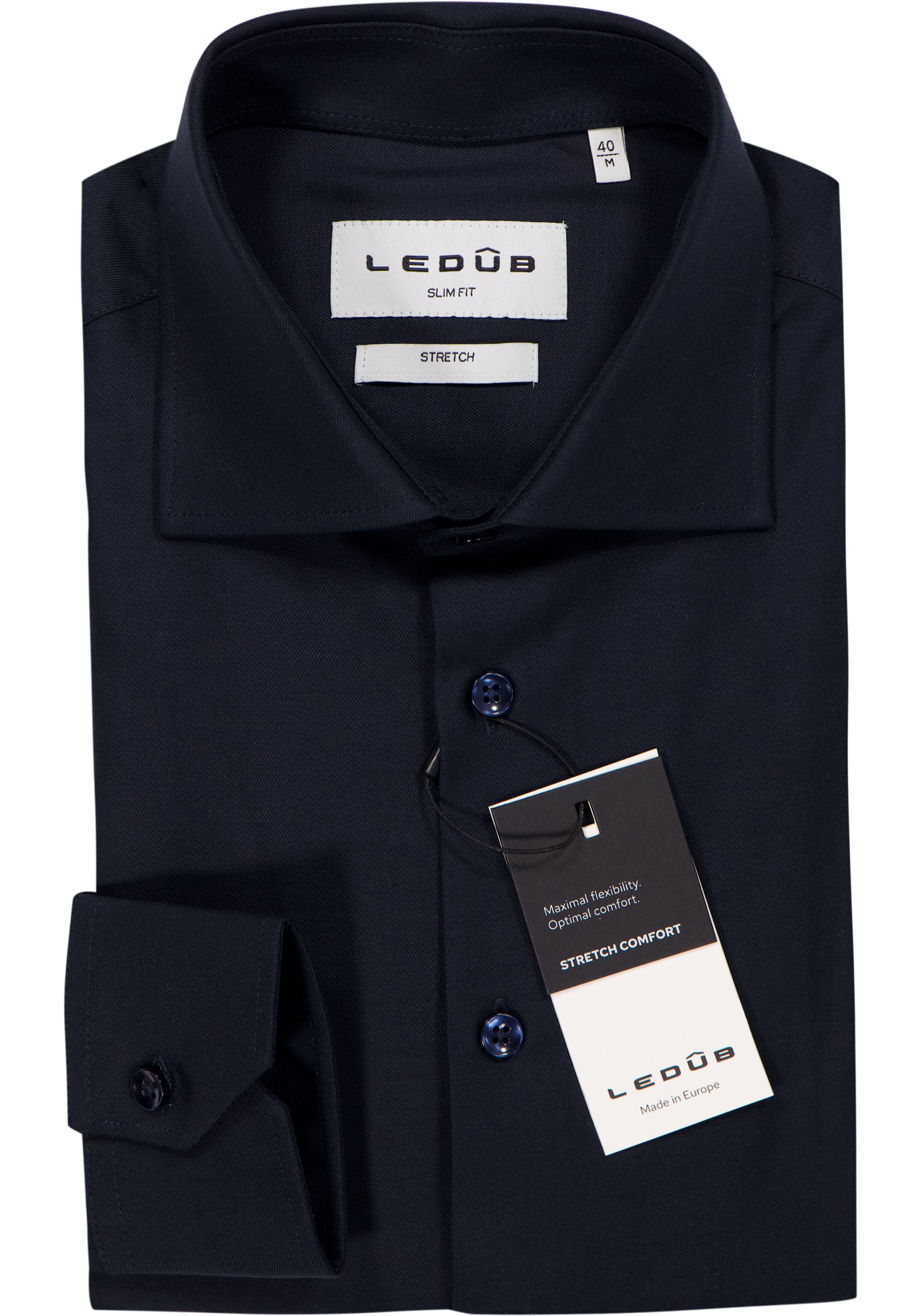 Ledub slim fit overhemd, popeline, donkerblauw