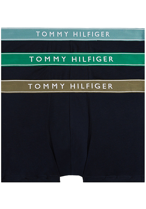 Tommy Hilfiger trunks (3-pack), heren boxers normale lengte, zwart met gekleurde tailleband Tommy Hilfiger trunks (3-pack), heren boxers normale lengte, zwart met gekleurde tailleband