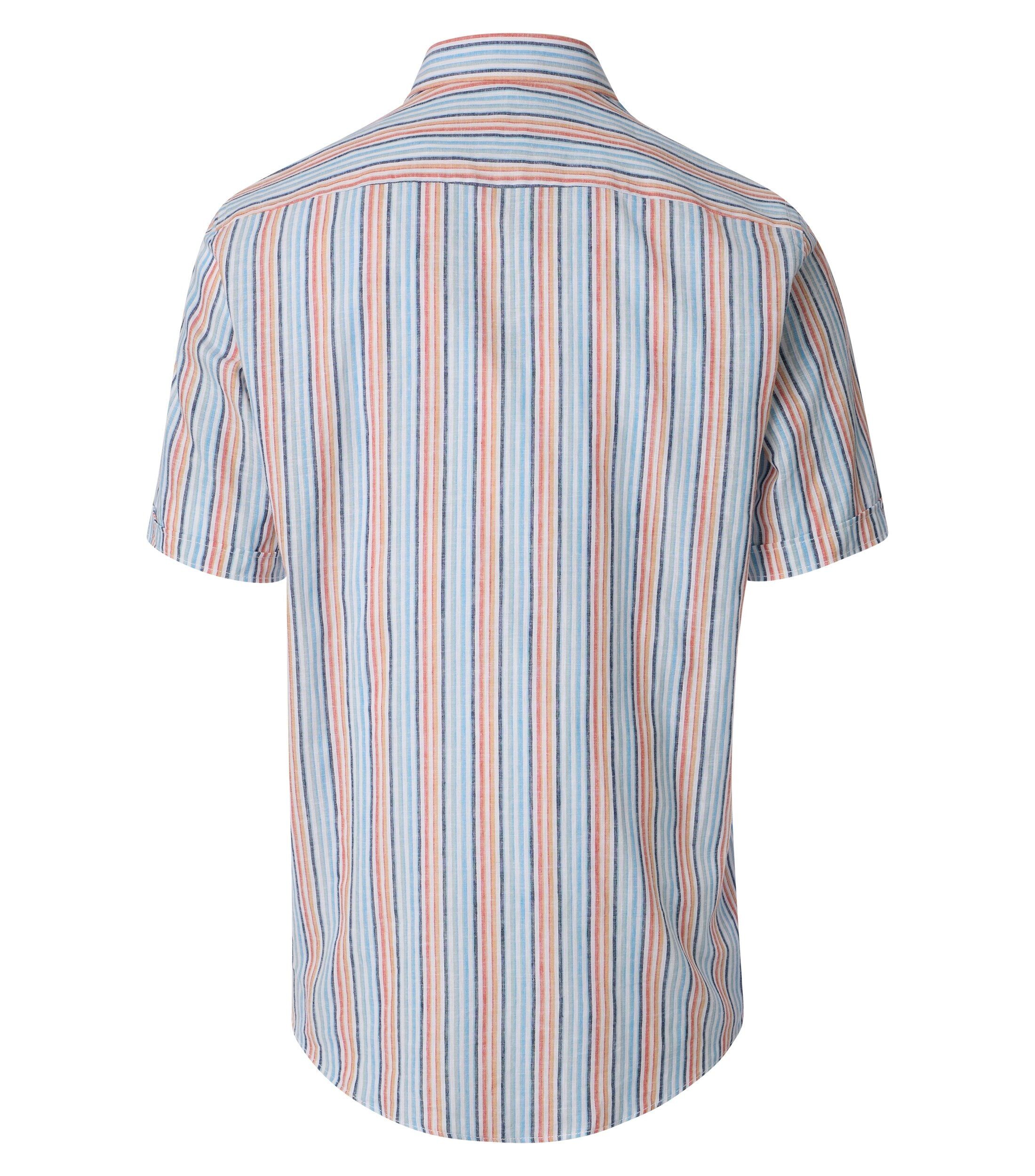 CASAMODA Sport comfort fit overhemd, korte mouw, structuur, wit, lichtblauw, oranje, donkerblauw gestreept