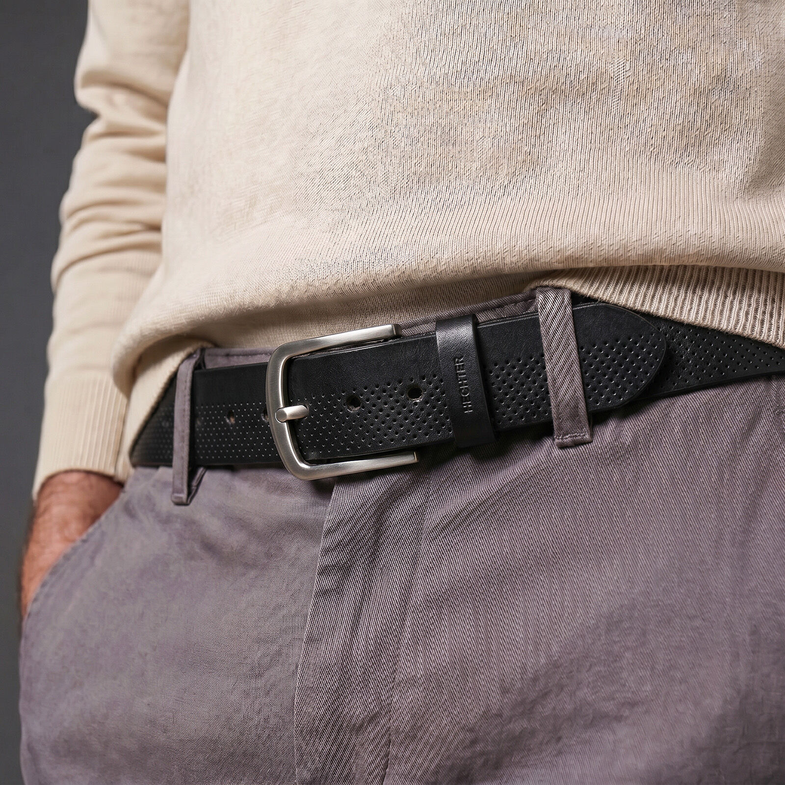 HECHTER leren heren riem, zwart