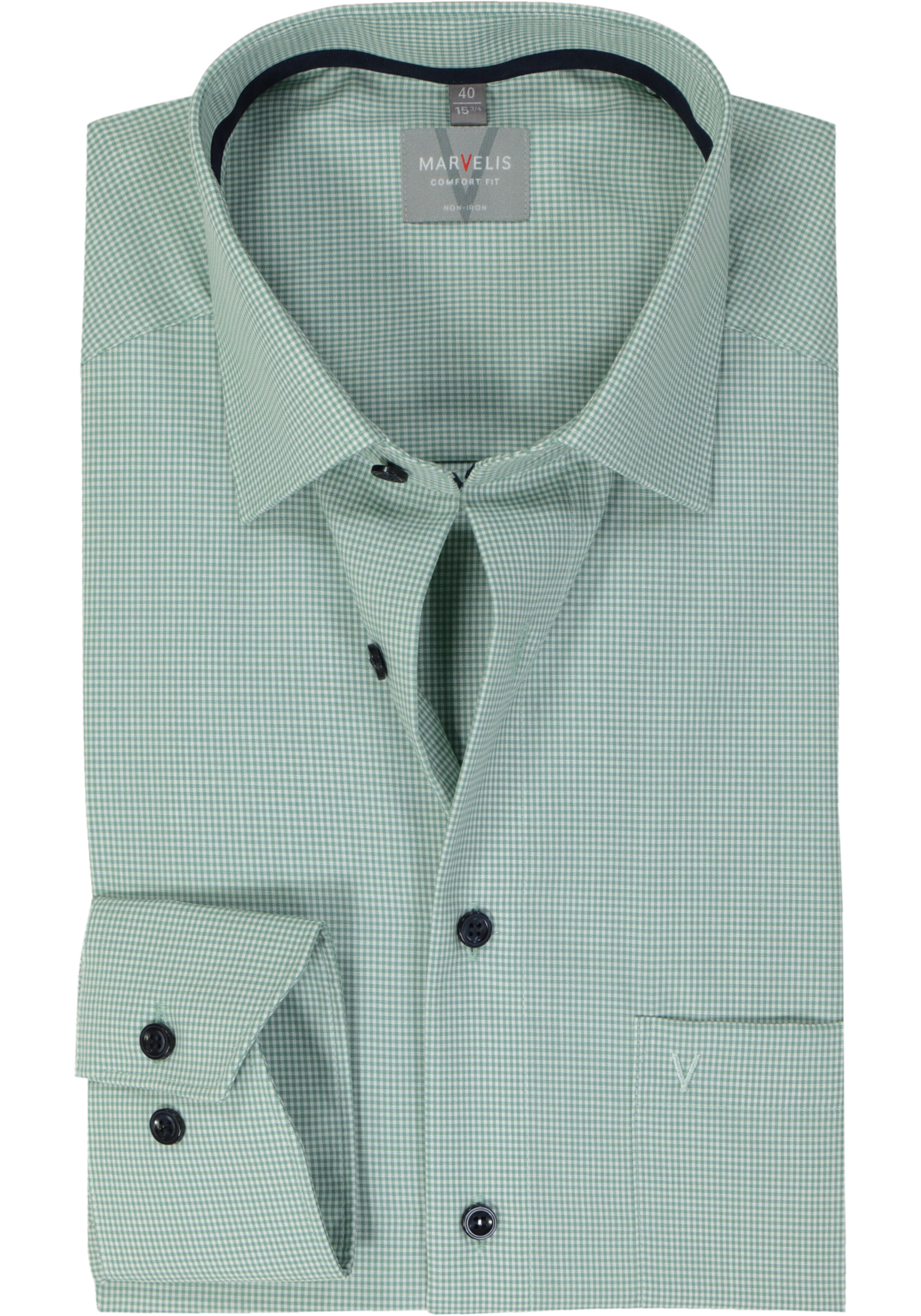 MARVELIS comfort fit overhemd, popeline, kristalgroen geruit