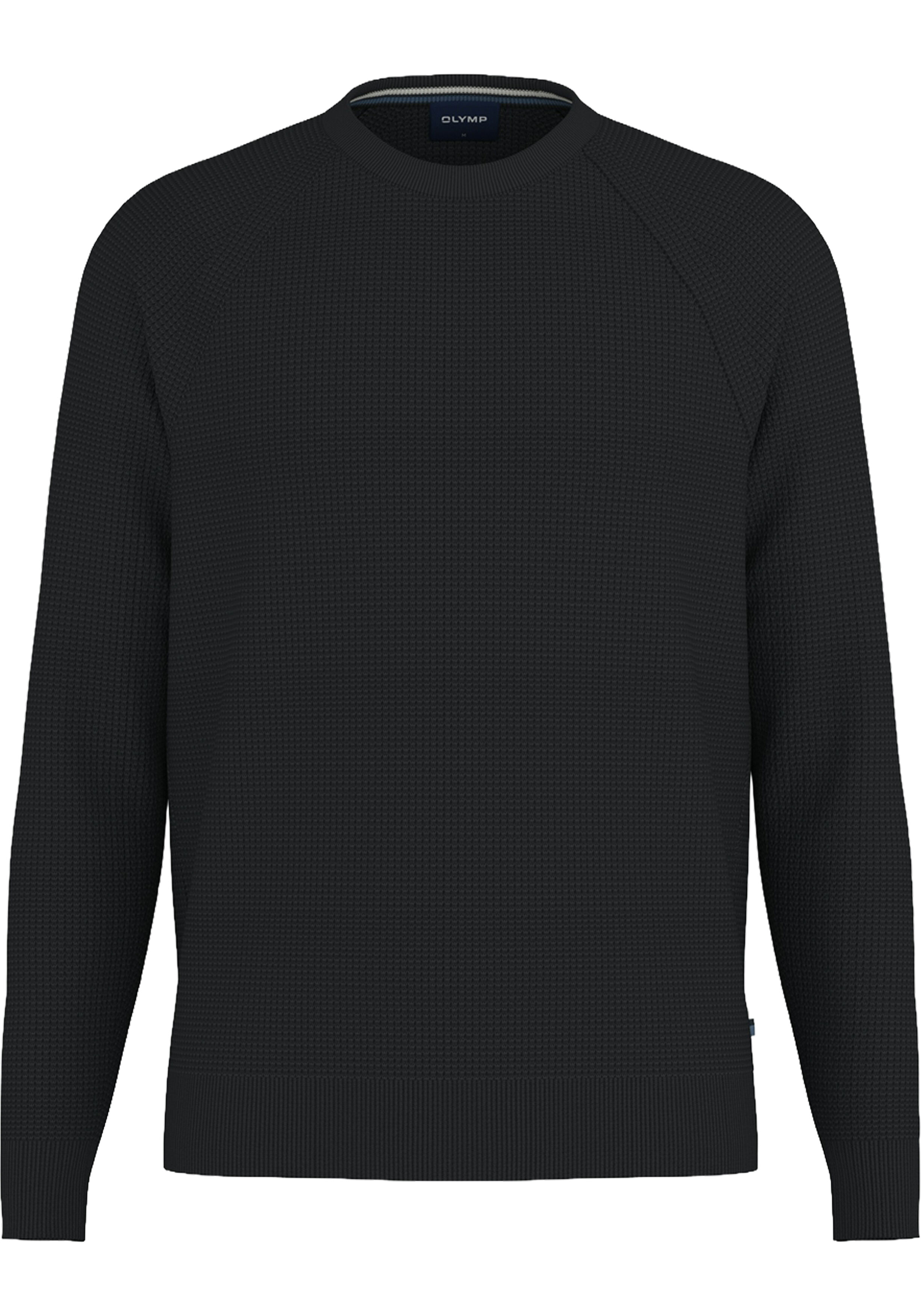 OLYMP Casual modern fit trui structuur, katoenmengsel, O-hals, zwart