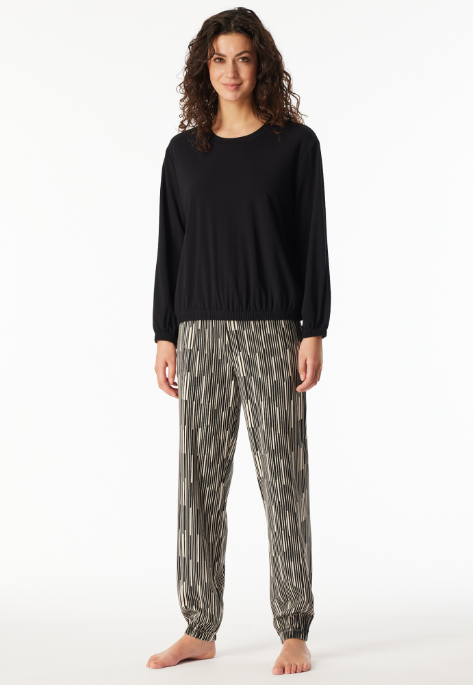 SCHIESSER dames Modern Nightwear Pyjama lang, dames pyjama set, zwart dessin