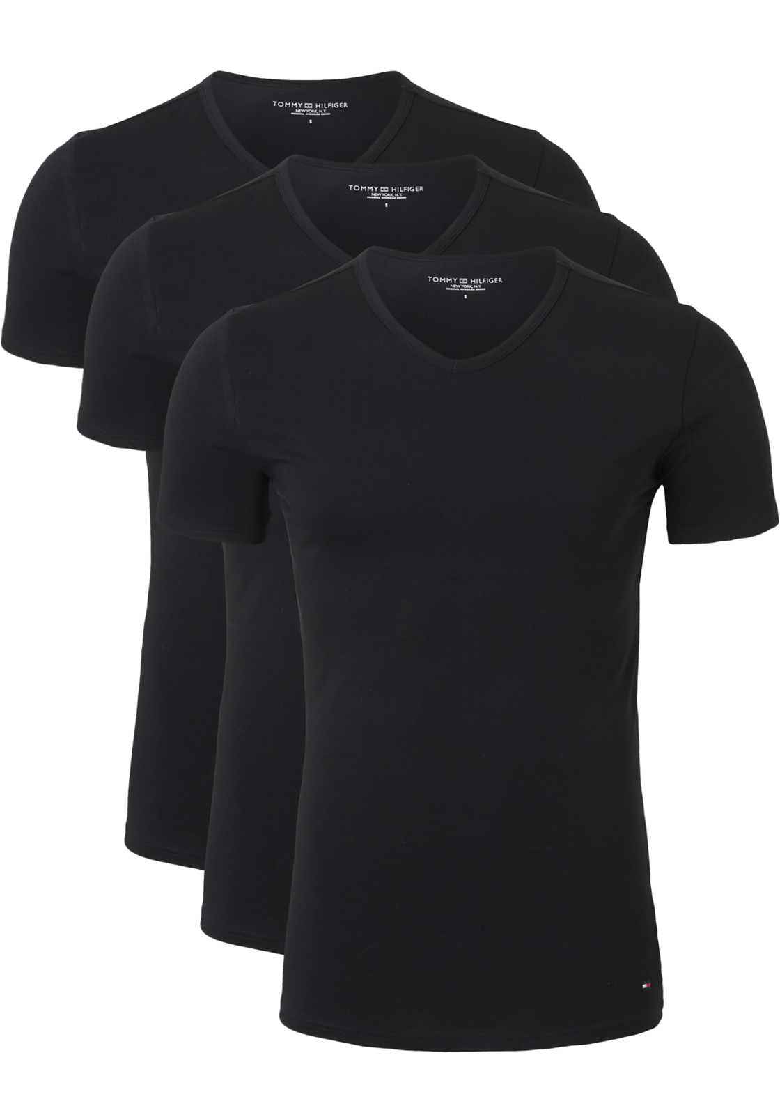 1-8718772650126_tommy_hilfiger_ondergoed_HR Tommy Hilfiger Cotton stretch T-shirts (3-pack), heren T-shirts V-hals, zwart