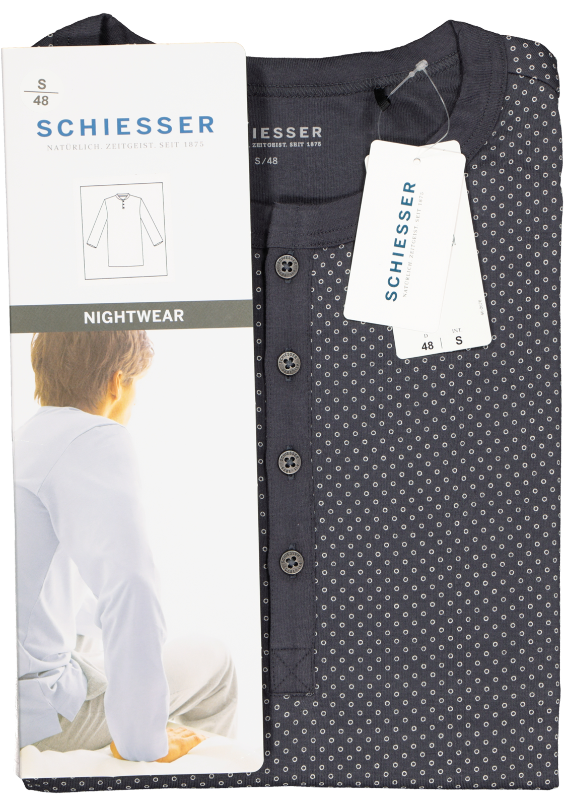 6-4007064784330_schiesser-pyjama_HR SCHIESSER heren nachthemd, O-hals met knoopjes, antraciet gestipt