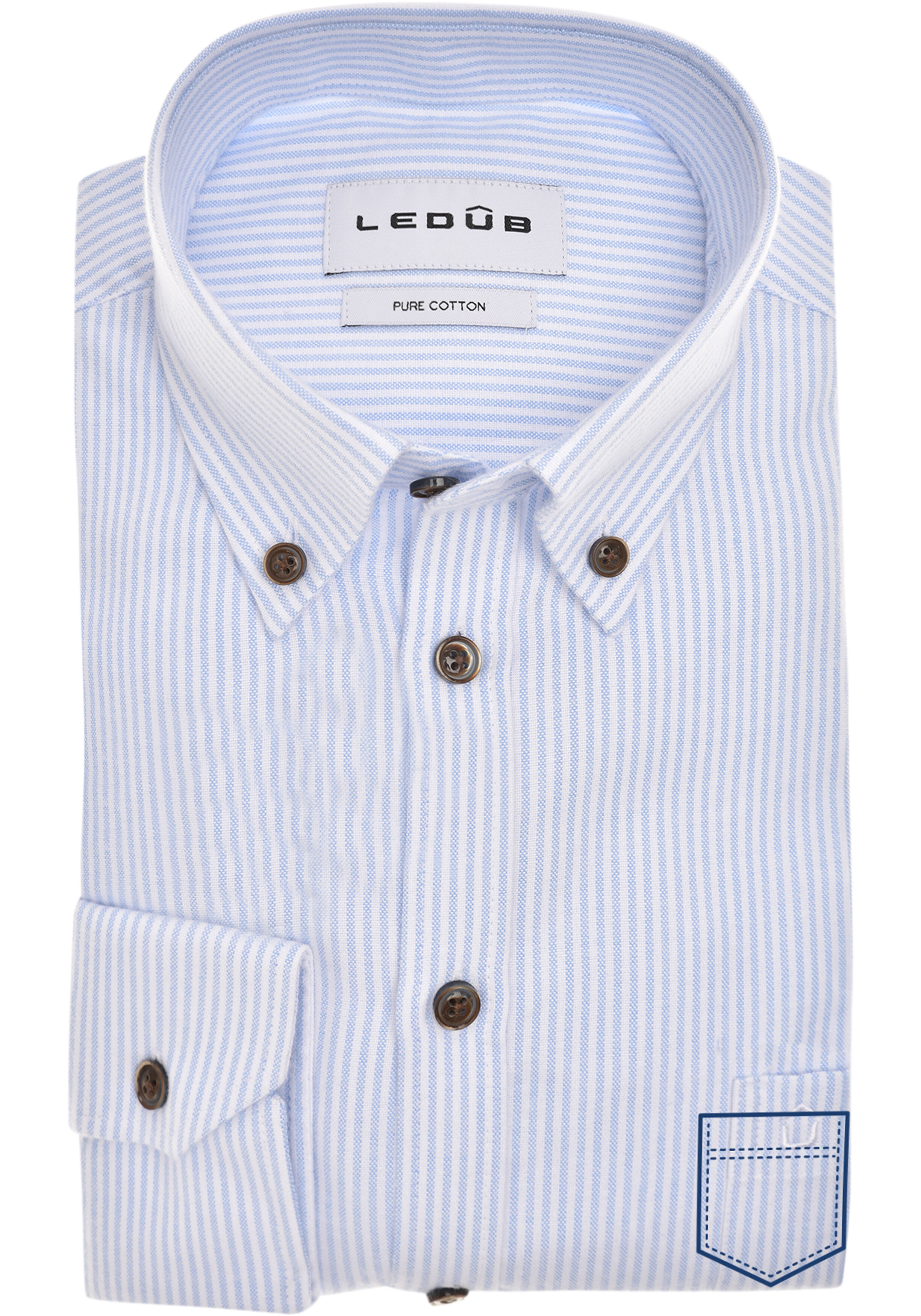 Ledub modern fit overhemd, mouwlengte 72 cm, Oxford, lichtblauw gestreept