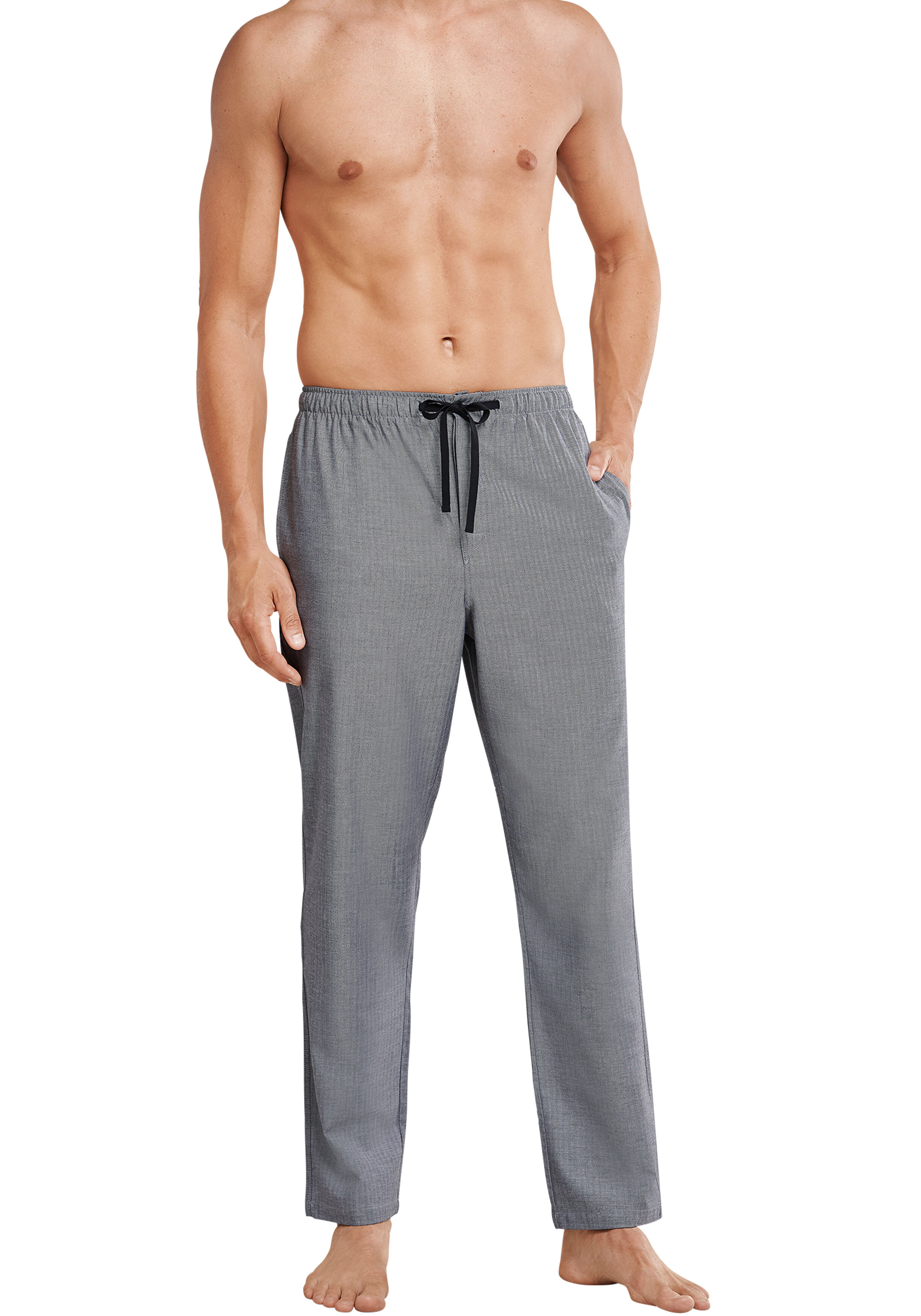 SCHIESSER Mix+Relax lounge broek, lange pijpen, dun niet elastisch, zwart met wit visgraat dessin