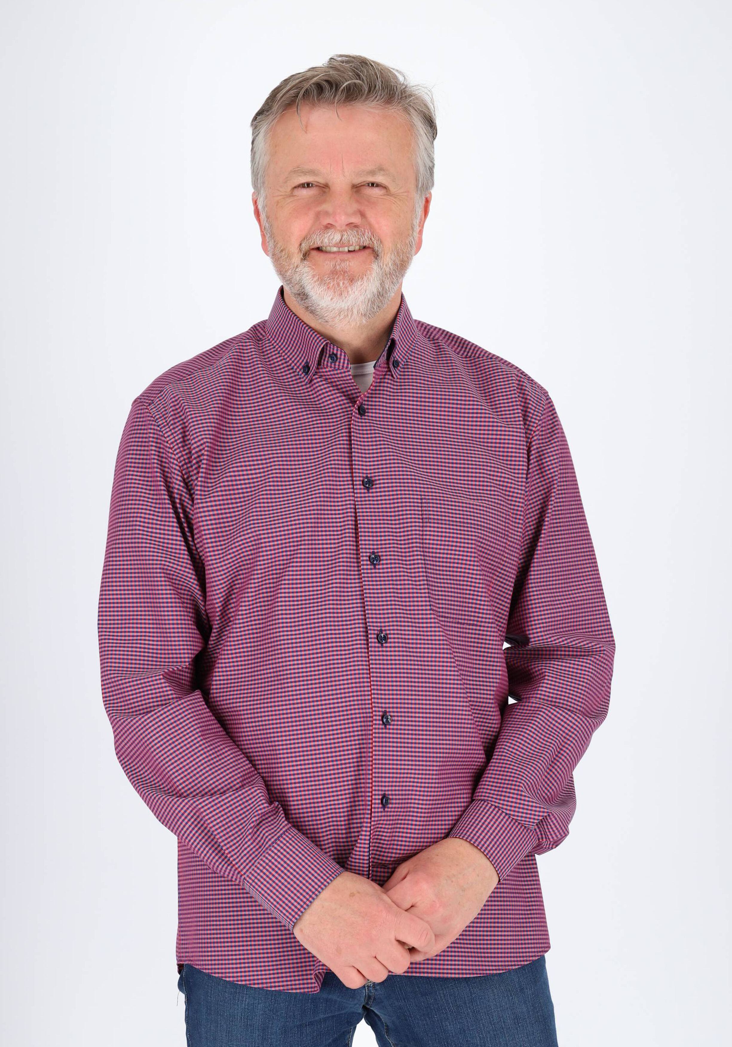 ETERNA modern fit overhemd, popeline, roze geruit (contrast)