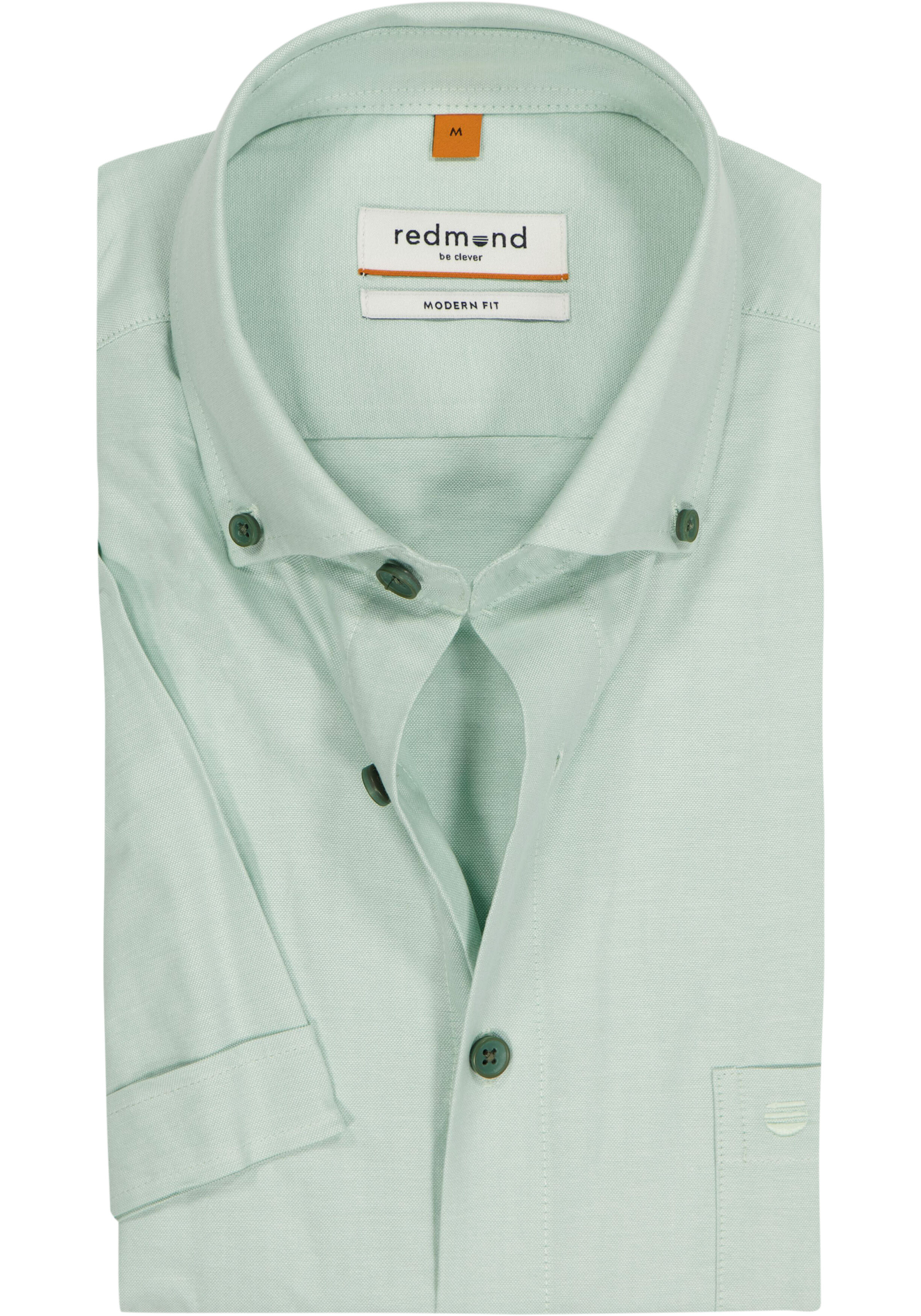 Redmond modern fit overhemd, korte mouw, Oxford, lichtgroen