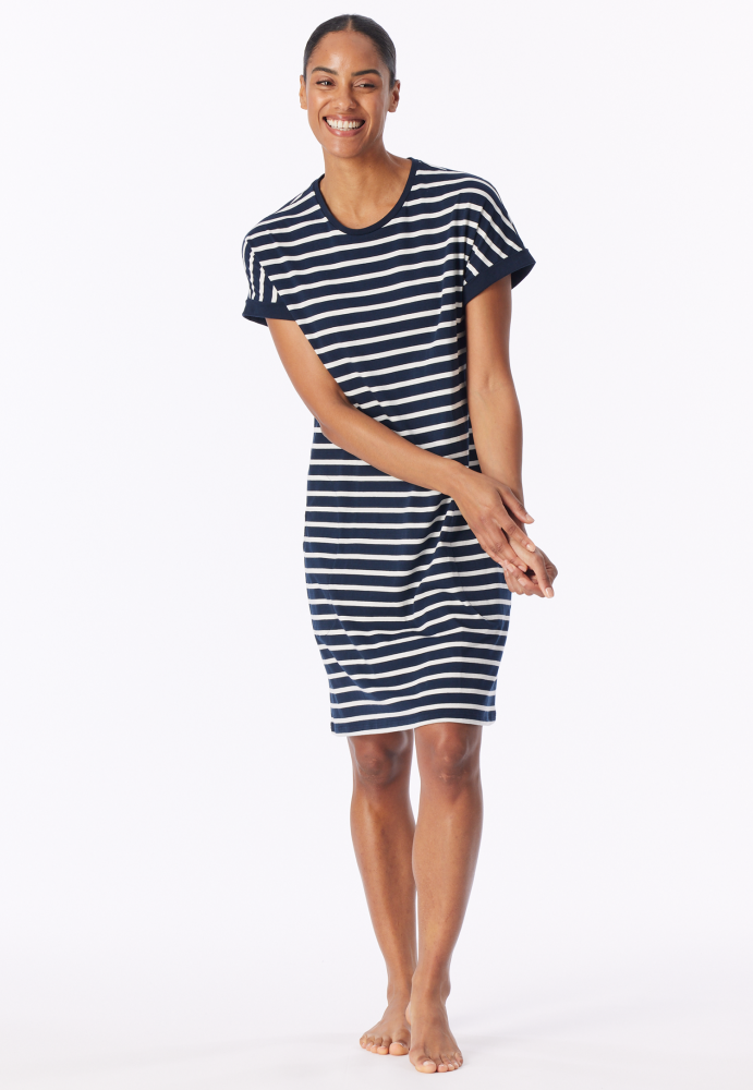 SCHIESSER dames Cotton Essentials Slaapshirt, dames slaapshirt, nachtblauw gestreept