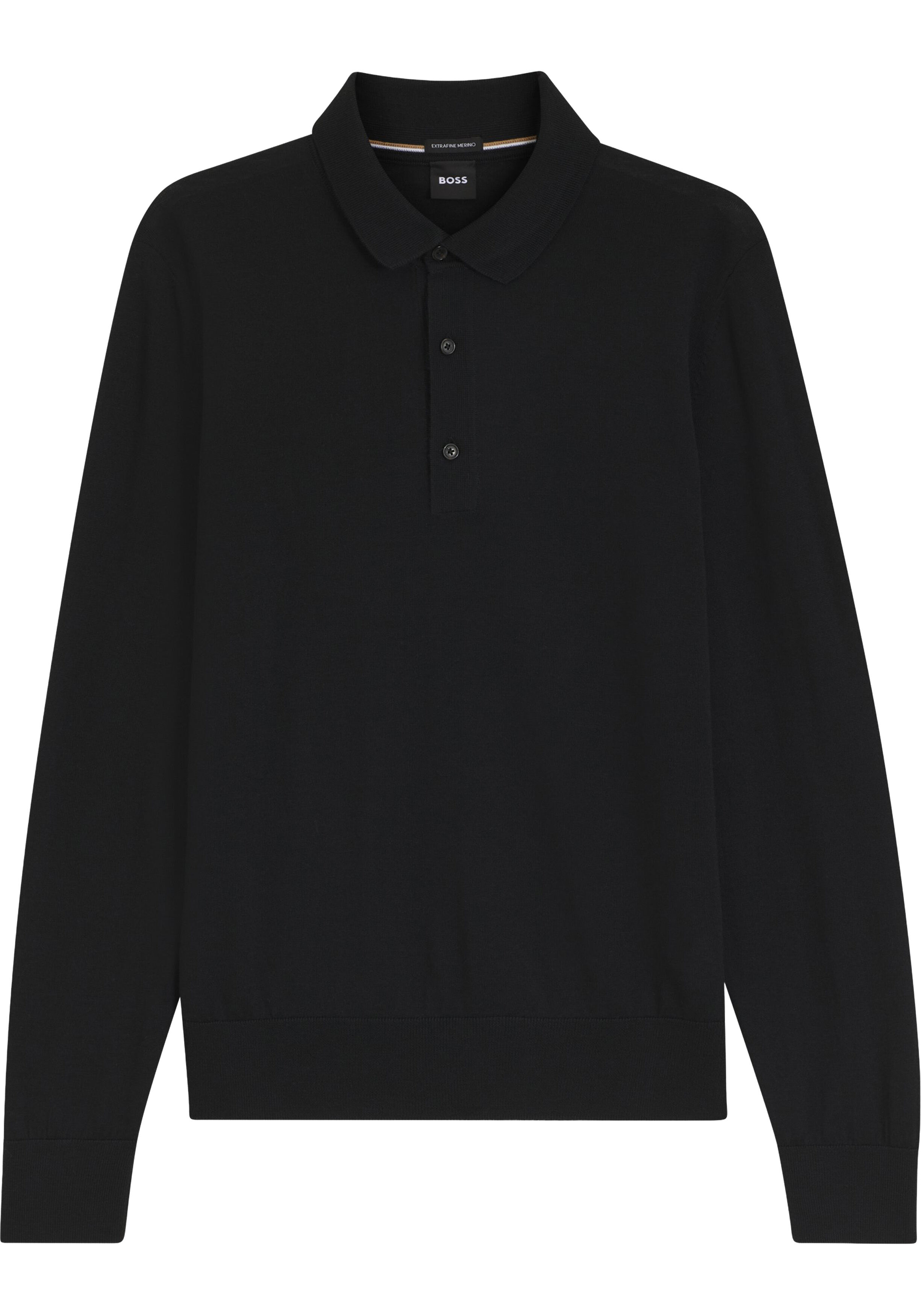 BOSS Lancione regular fit trui wol, heren trui middeldik gebreide polo, zwart