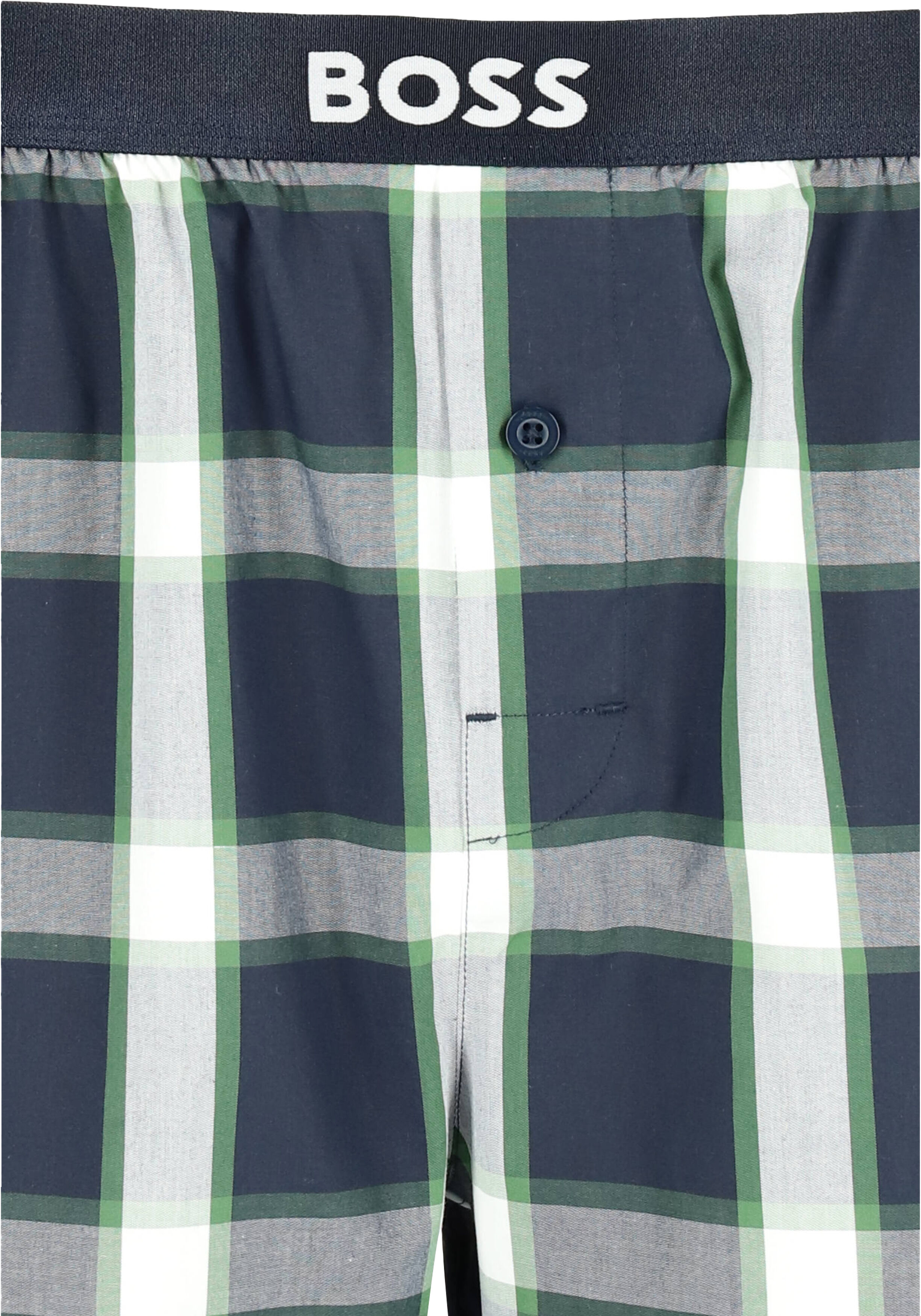 BOSS Long Set, heren lounge set, blauw met groen-blauw geruite broek