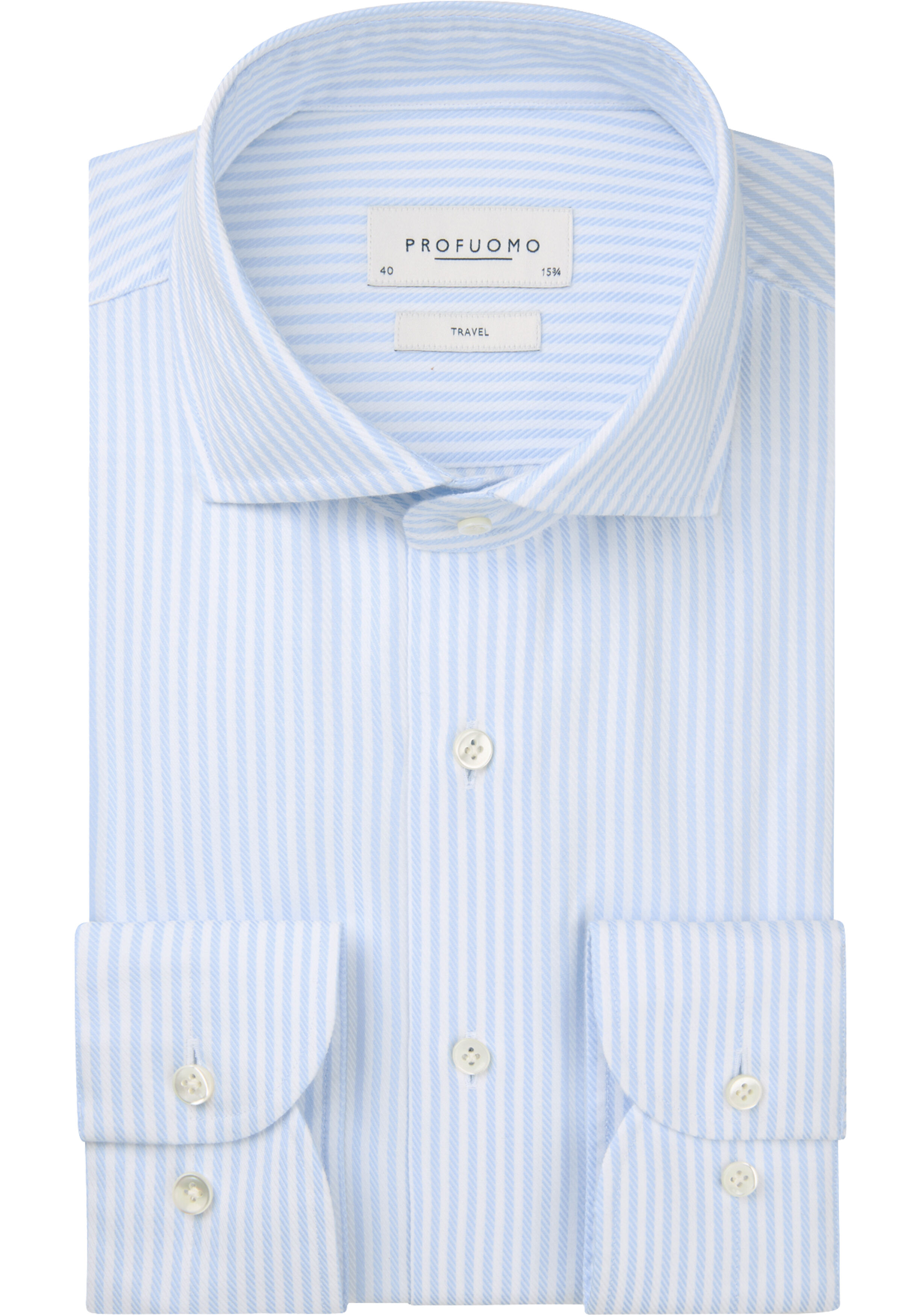 Profuomo slim fit heren overhemd, twill, lichtblauw met wit gestreept