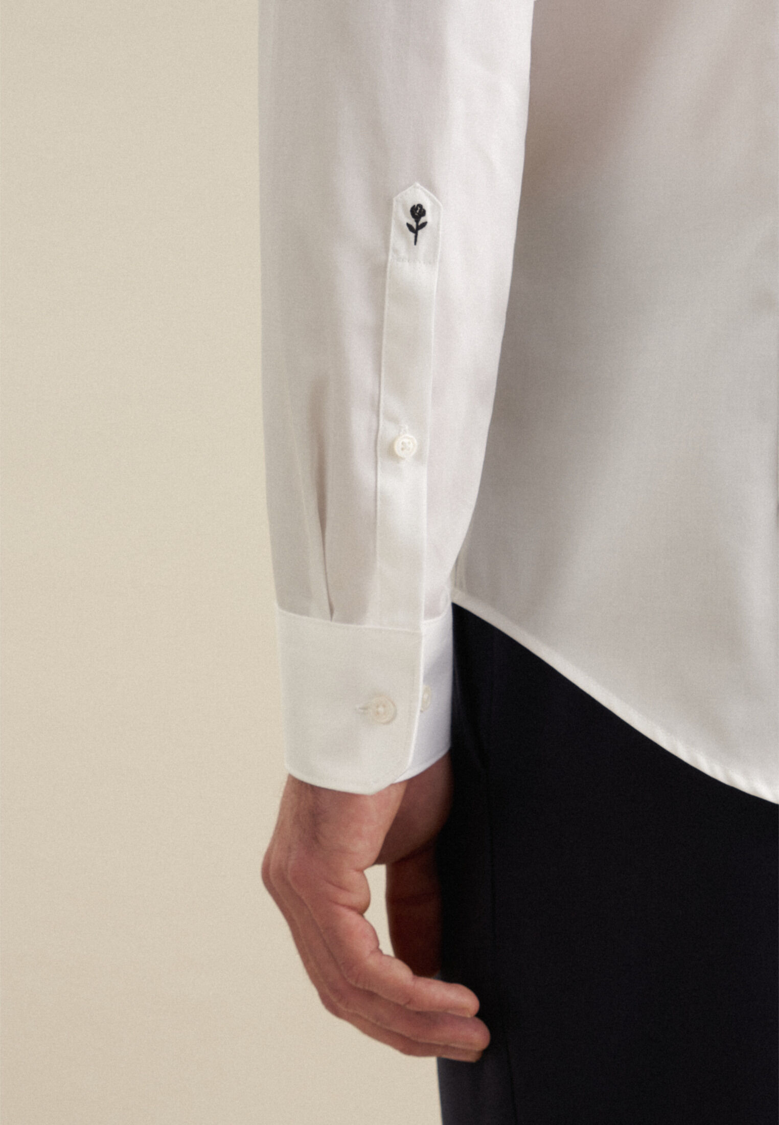 Seidensticker slim fit overhemd, mouwlengte 7, popeline, wit