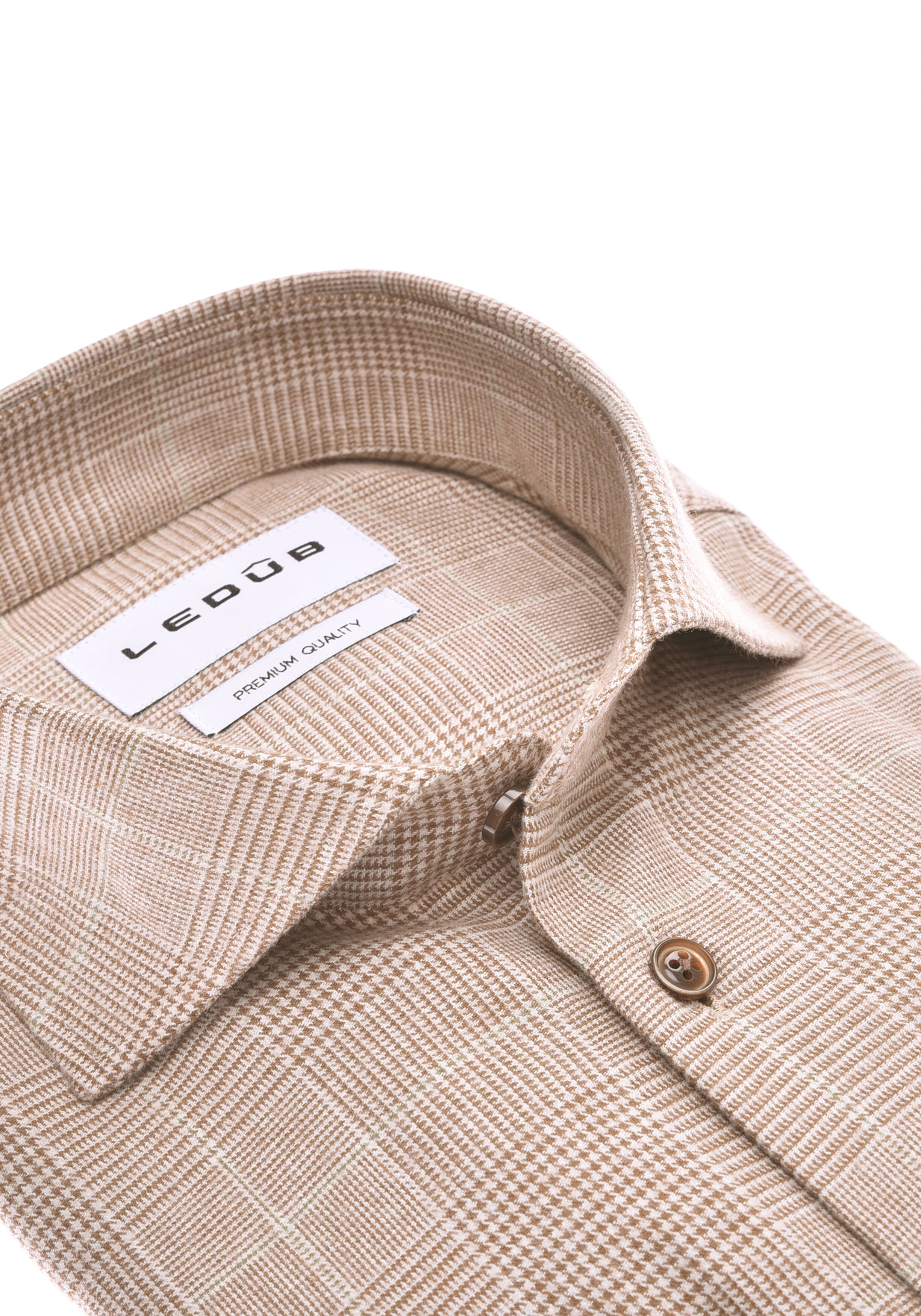 Ledub modern fit overhemd, flanel, middenbruin met wit geruit