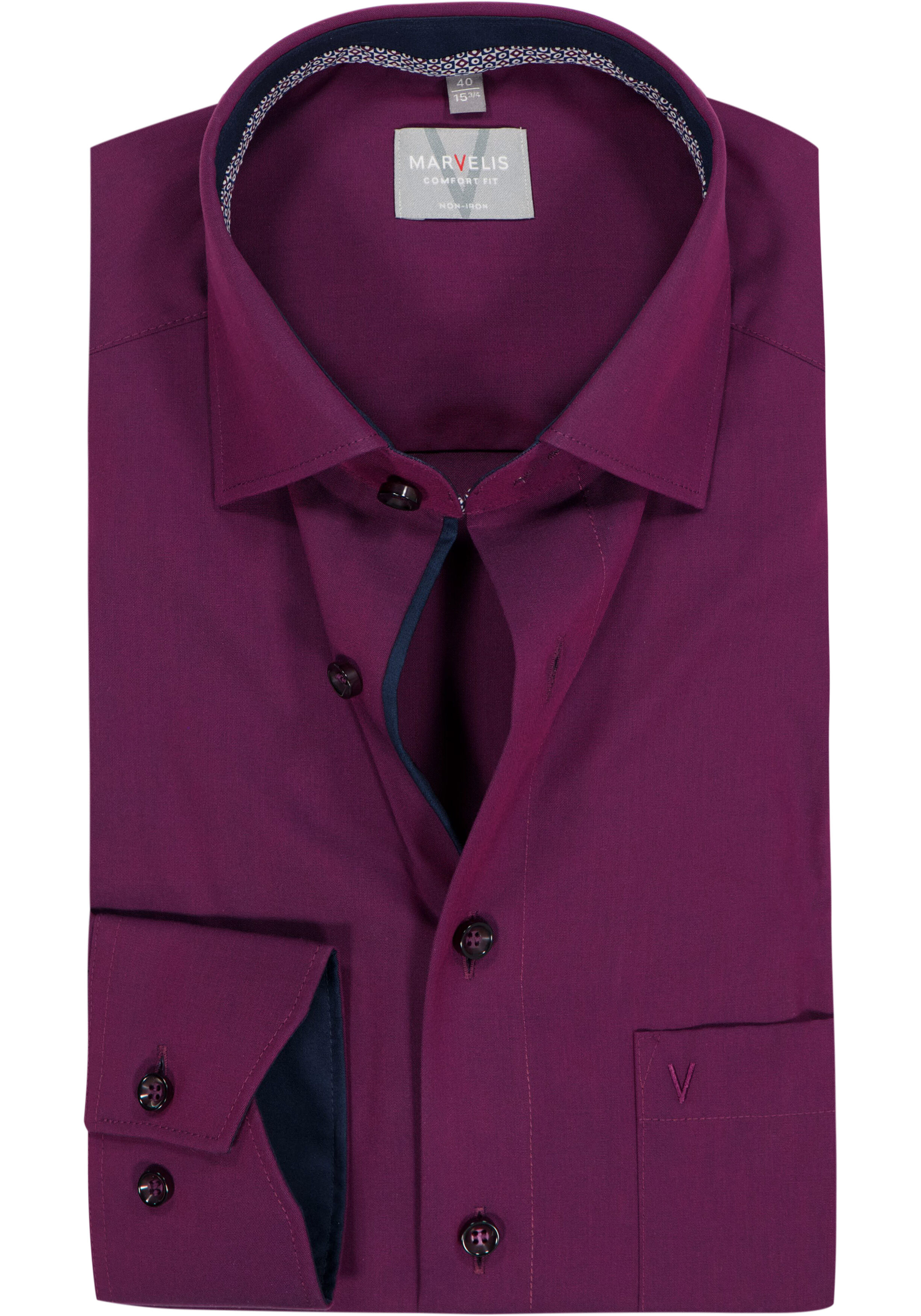 MARVELIS comfort fit overhemd, popeline, bordeaux rood