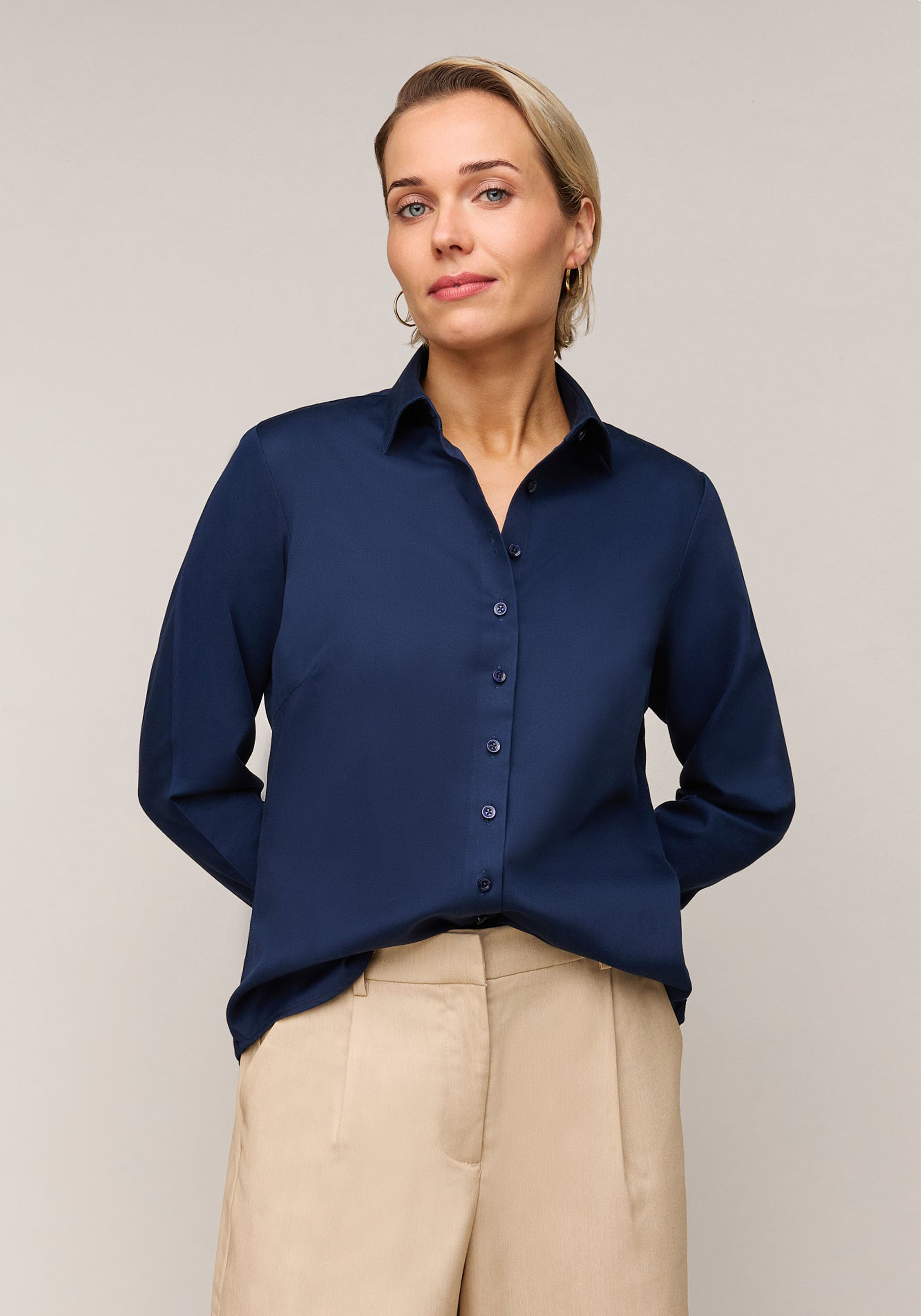 Vander Amsterdam damesblouse regular fit enkele manchet, twill, navy