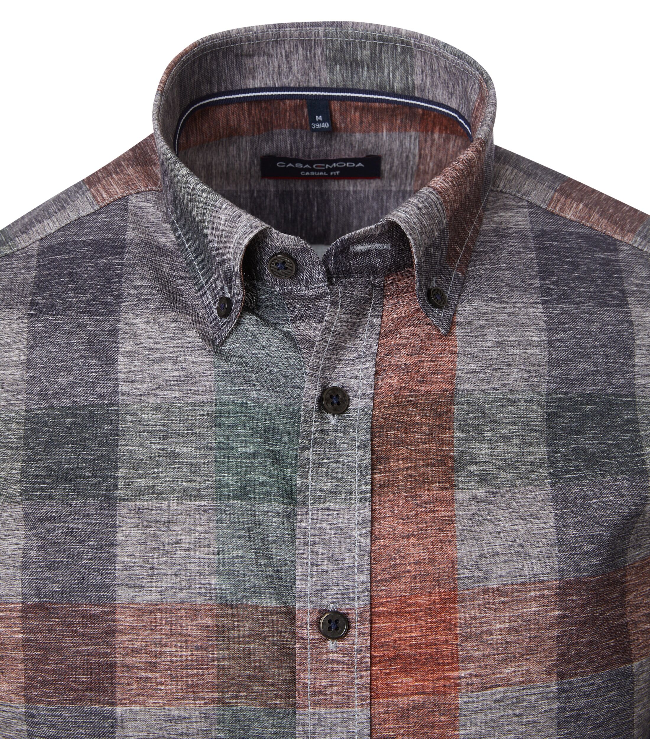 CASA MODA Sport casual fit overhemd, popeline, grijs geruit - 444311000-750