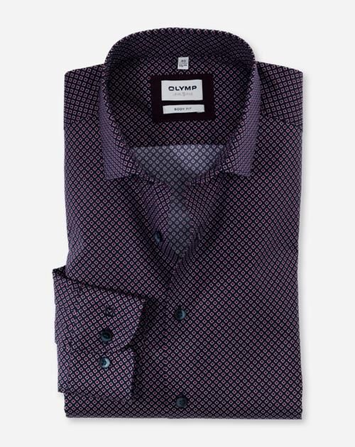 OLYMP Level 5 body fit overhemd, twill, granaat dessin