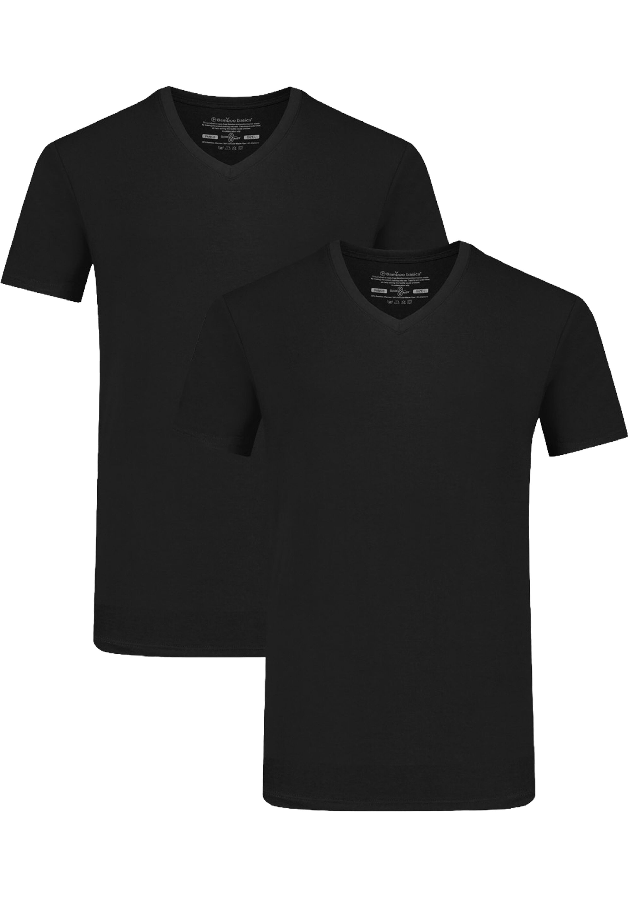 Bamboo Basics Vance V-neck T-shirt (2-pack), heren T-shirt V-hals, zwart