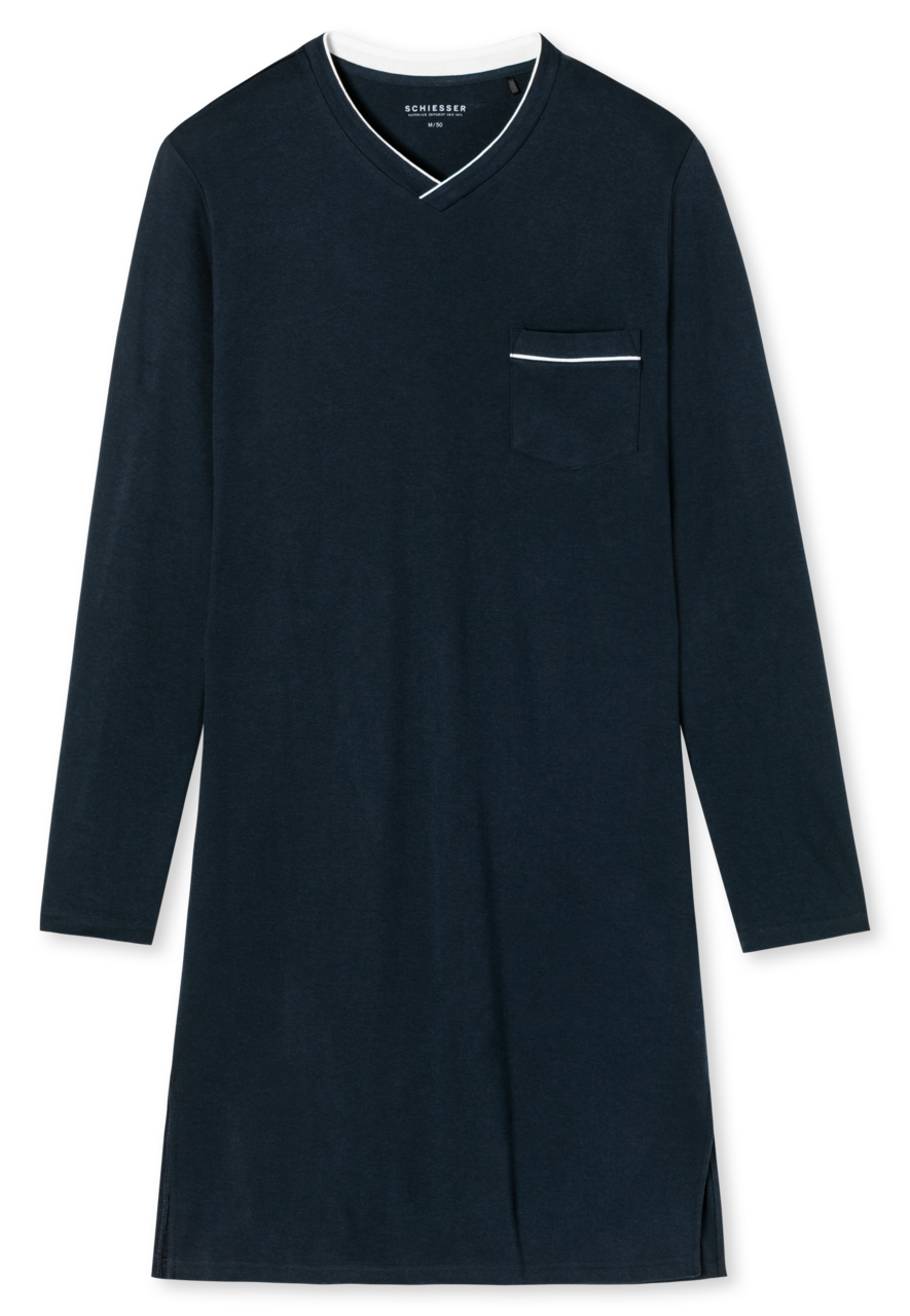 SCHIESSER Fine Interlock nachthemd, heren nachthemd lange mouwen interlock donkerblauw