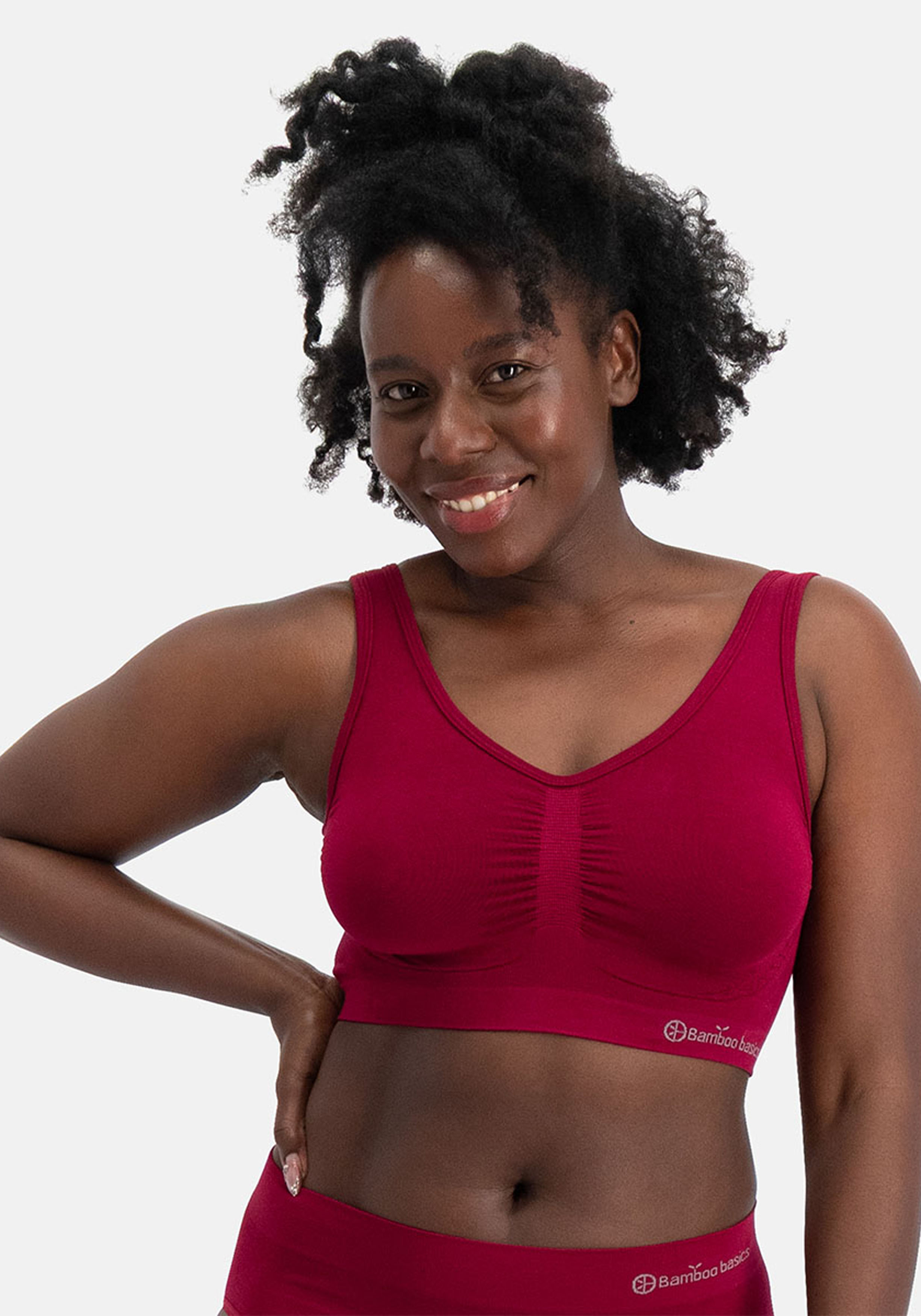 Bamboo Basics Nova seamless bra (2-pack), dames beugelloze BH naadloos, bordeaux rood